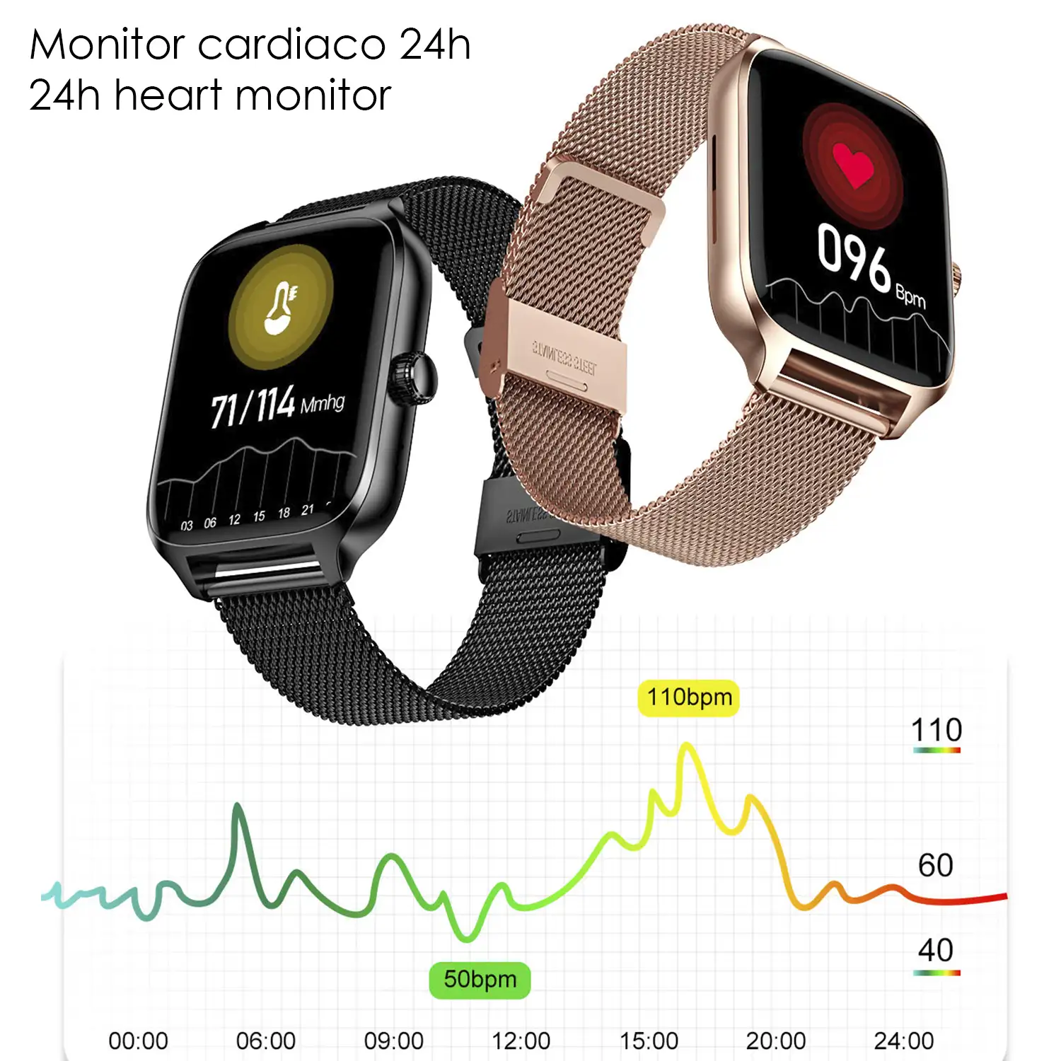 Smartwatch DT116 con monitor cardiaco, pantalla de acceso rápido, notificaciones, acceso asistente de voz.