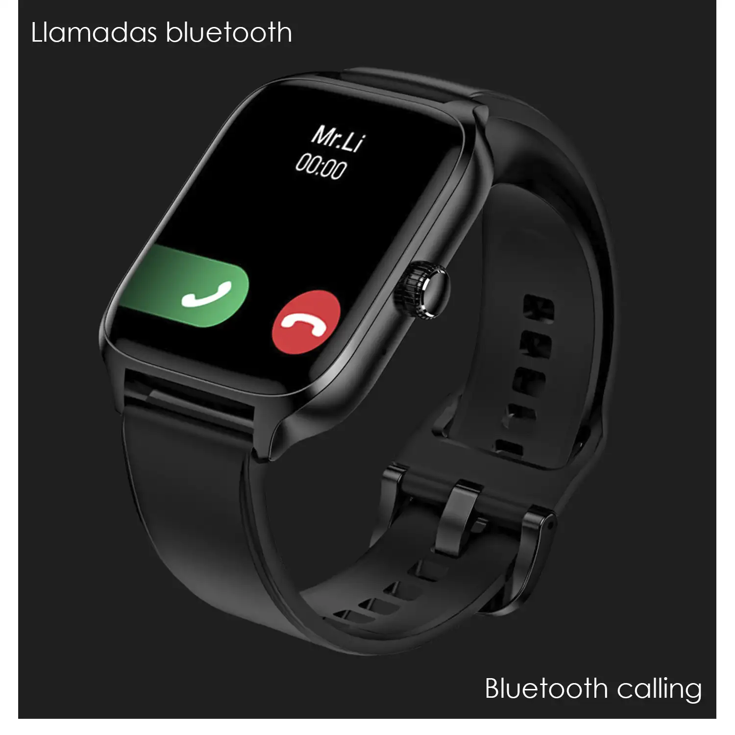 Smartwatch DT116 con monitor cardiaco, pantalla de acceso rápido, notificaciones, acceso asistente de voz.