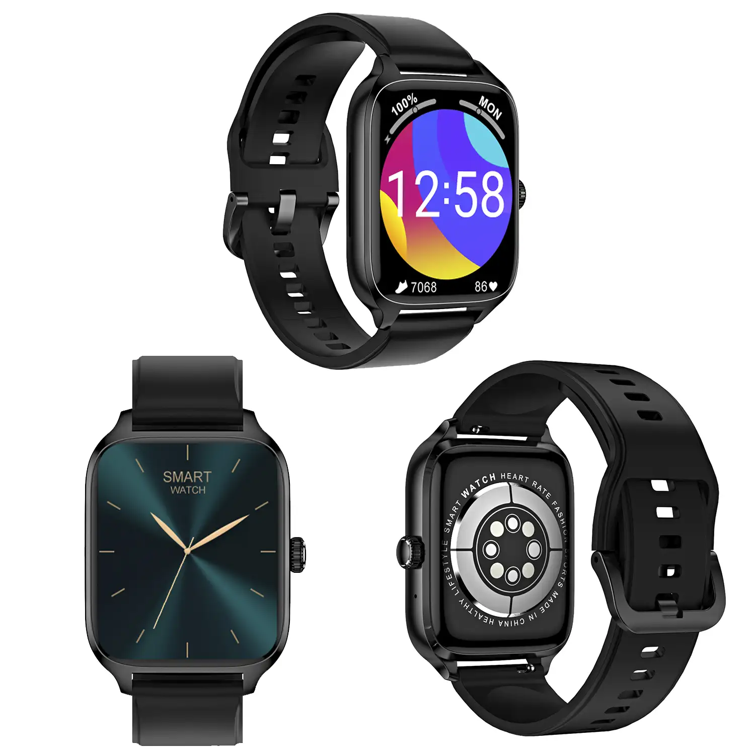 Smartwatch DT116 con monitor cardiaco, pantalla de acceso rápido, notificaciones, acceso asistente de voz.