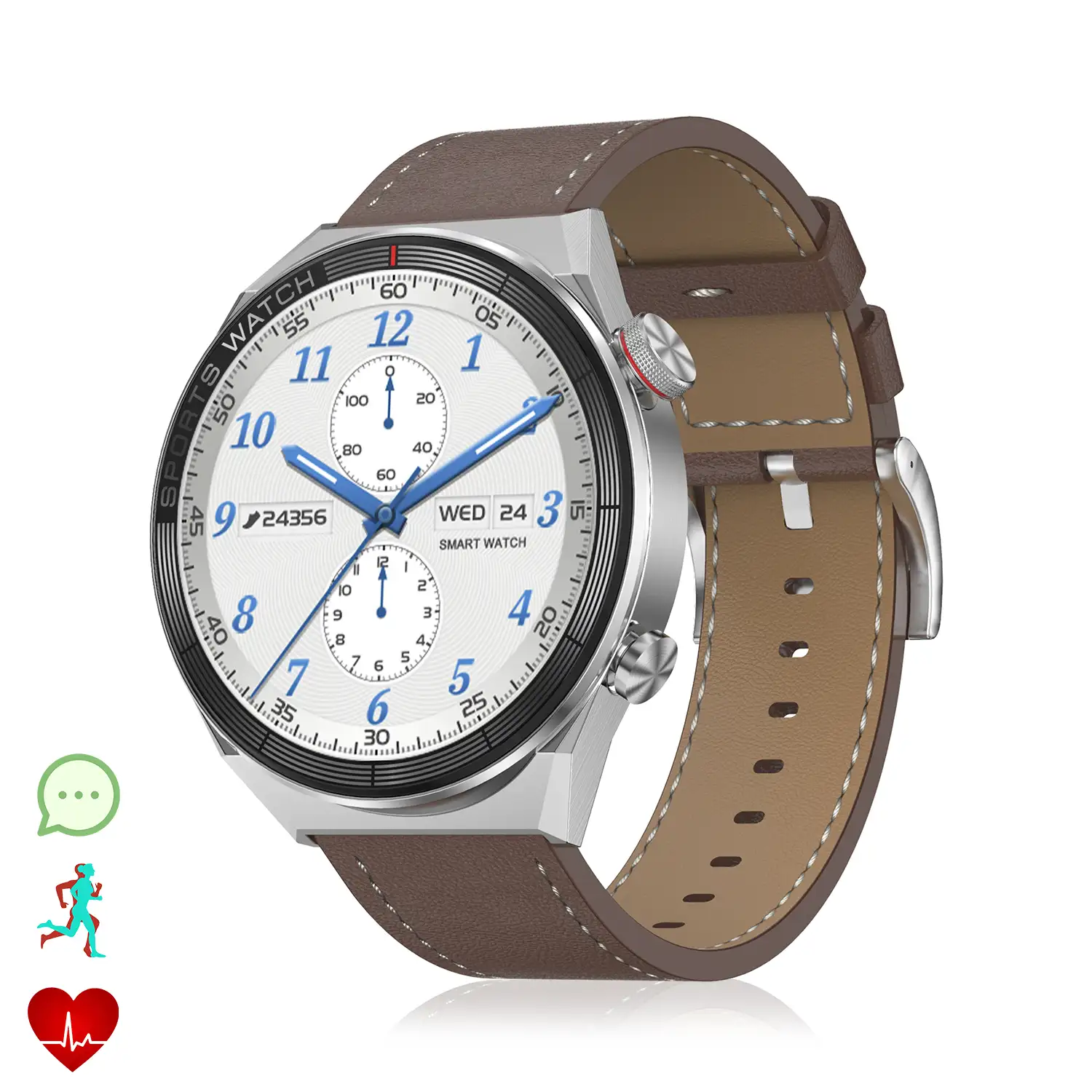 Smartwatch DT3 Mate con notificaciones, pantalla dividida, modos multideportivos y monitor cardíaco. Correa de cuero.