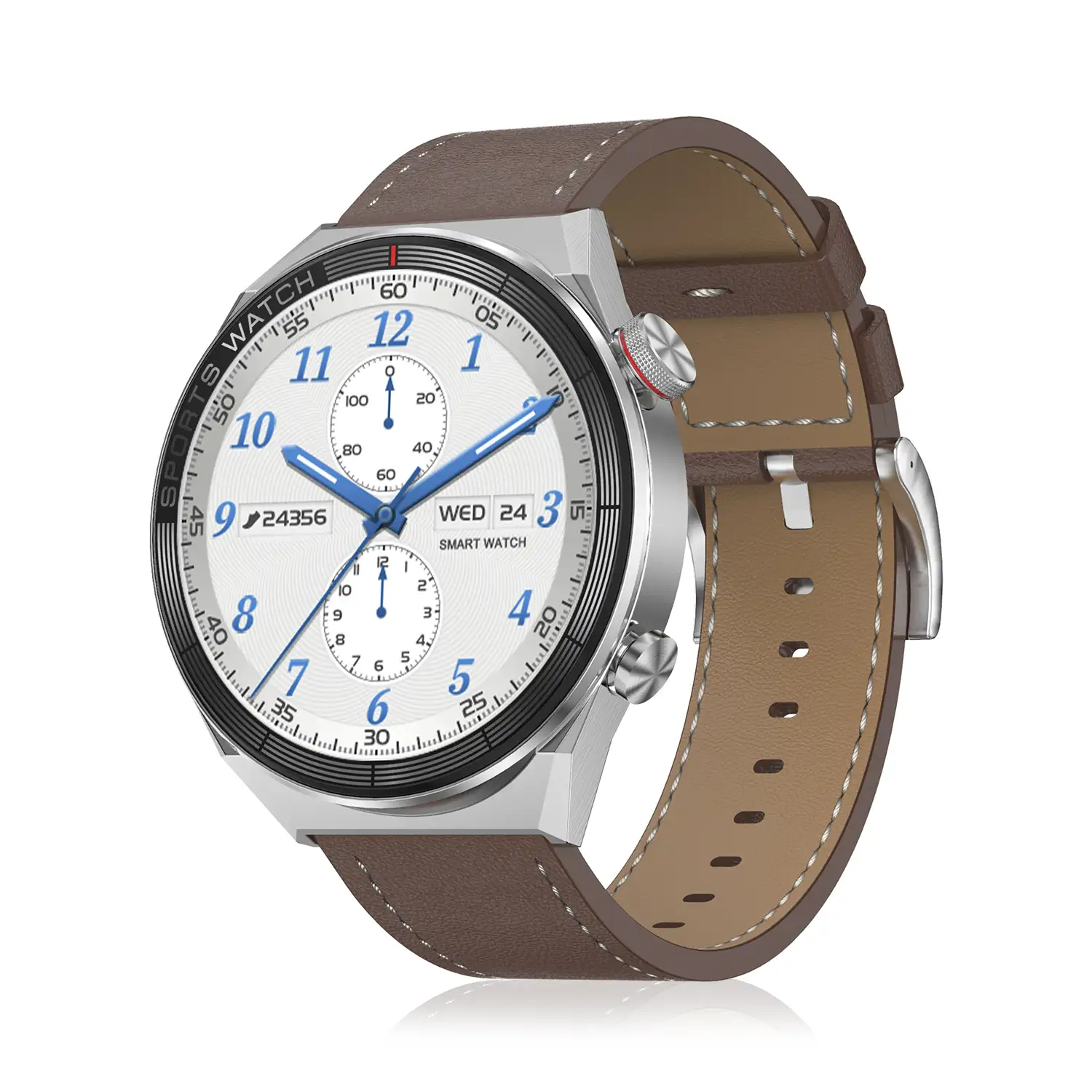 Smartwatch DT3 Mate con notificaciones, pantalla dividida, modos multideportivos y monitor cardíaco. Correa de cuero.