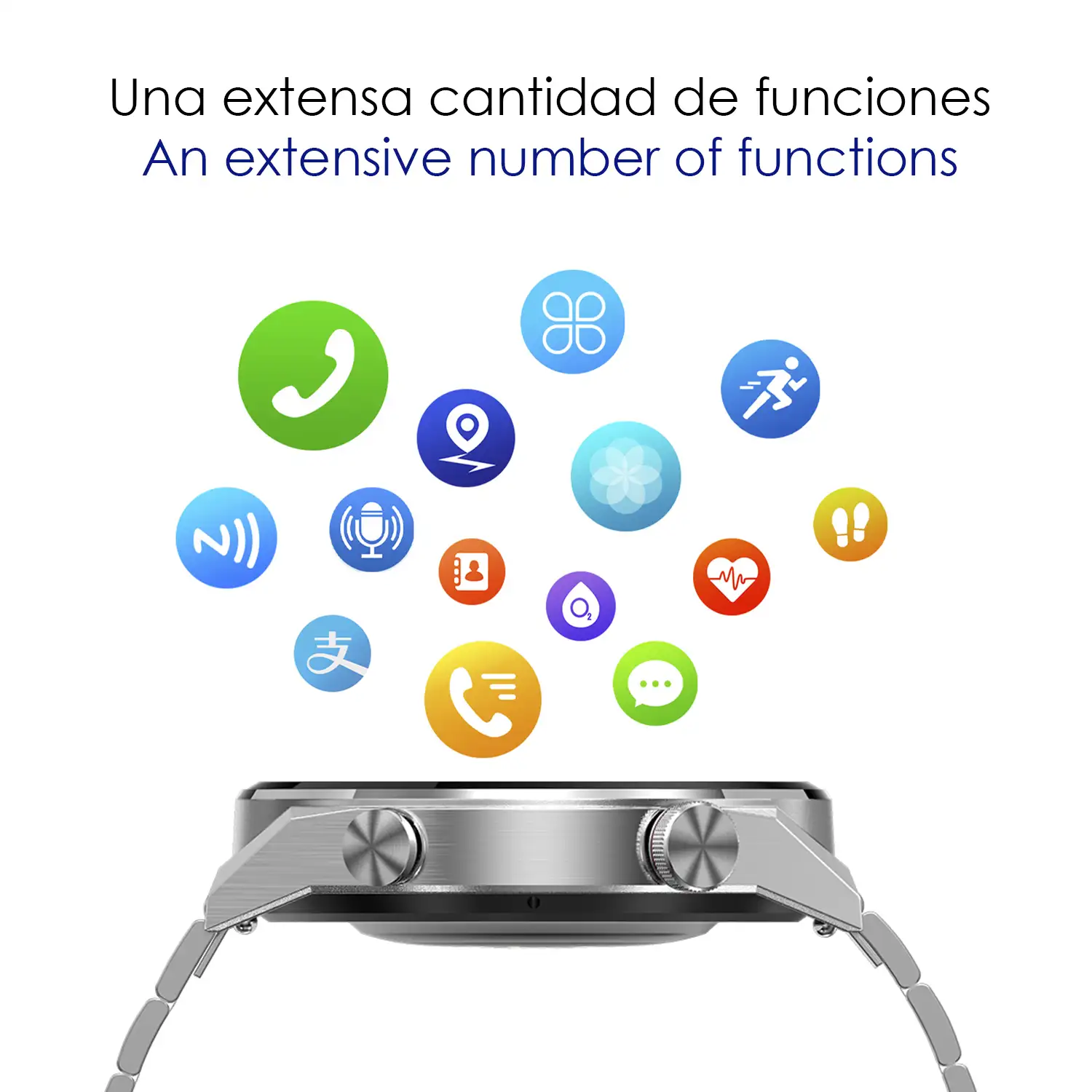 Smartwatch DT3 Mate con notificaciones, pantalla dividida, modos multideportivos y monitor cardíaco. Correa de cuero.