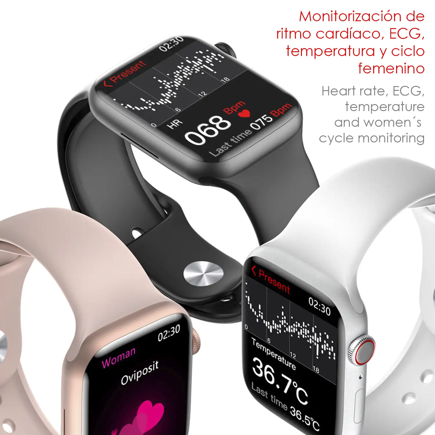 Smartwatch W28Max con pantalla de 1,9, monitor cardiaco y ECG, modo multideportivo, acceso a Siri.