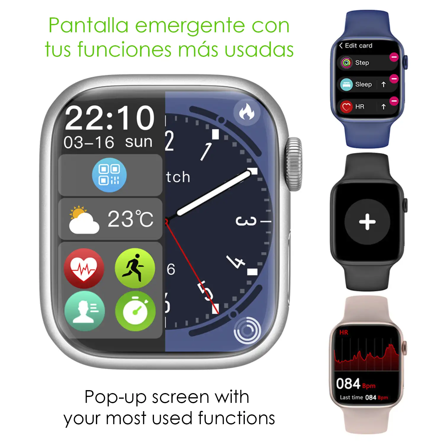 Smartwatch W28Max con pantalla de 1,9, monitor cardiaco y ECG, modo multideportivo, acceso a Siri.