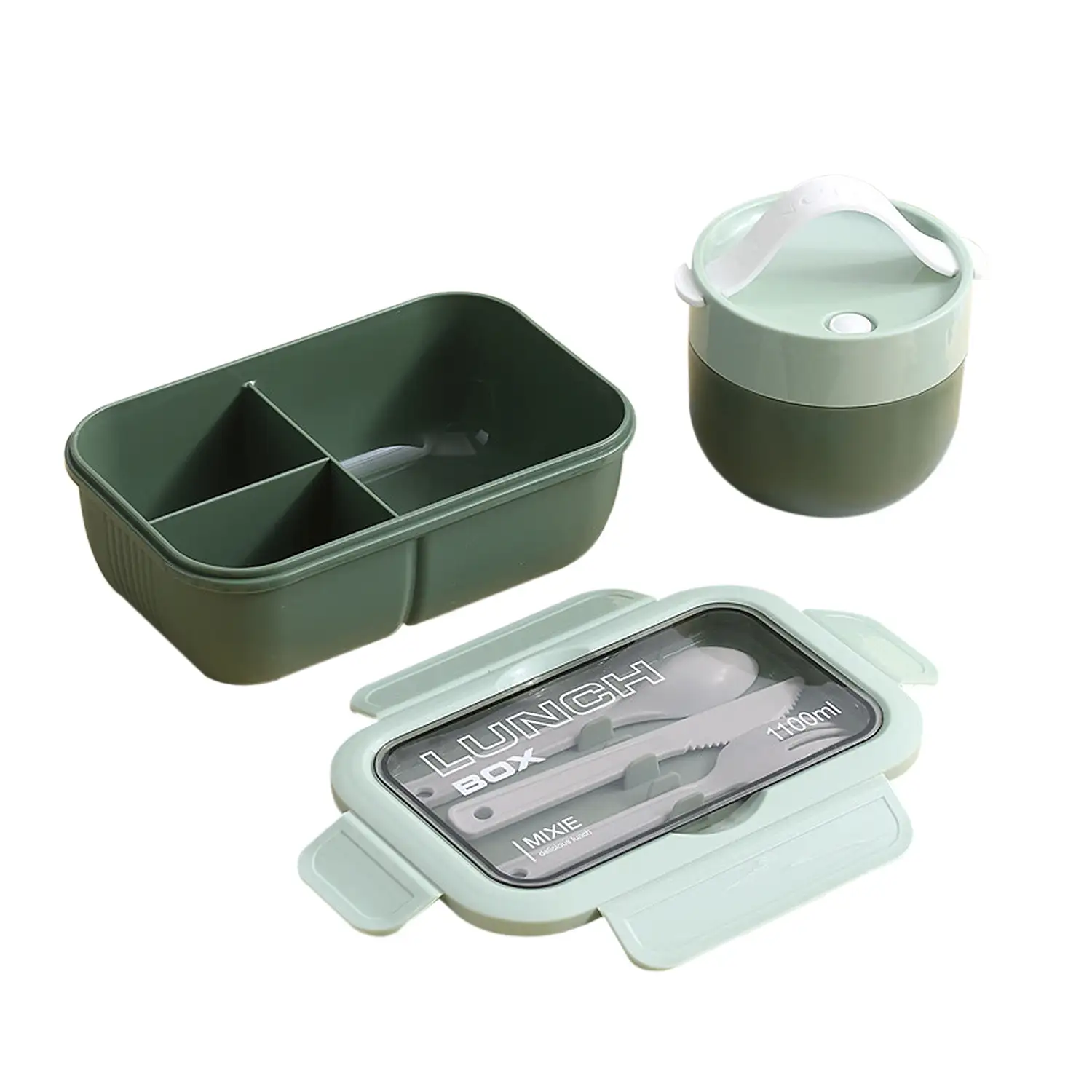 Fiambrera hermética apilable para guardar alimentos, de 1100ml, incluye tazón con tapa y cubiertos.