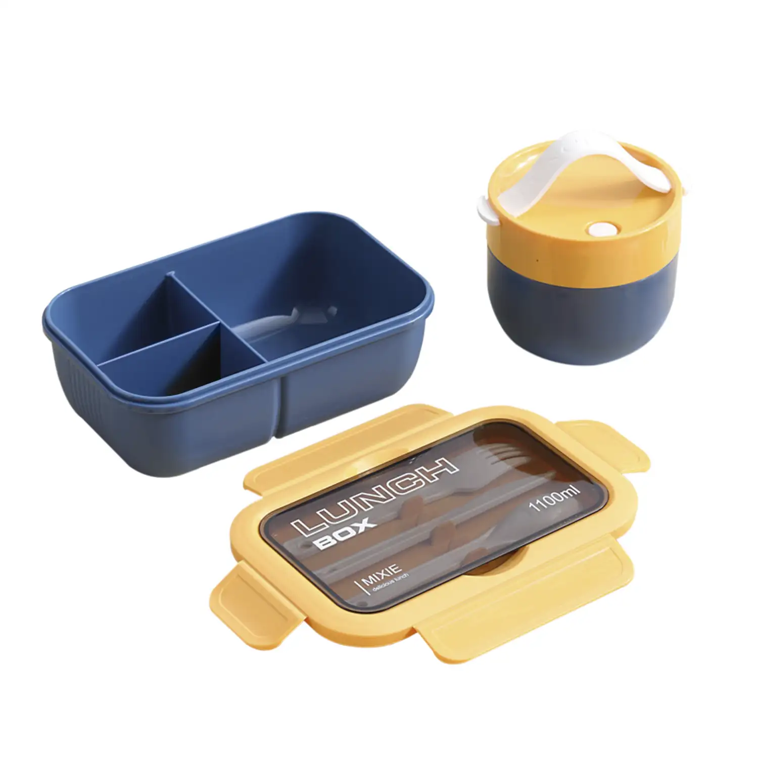 Fiambrera hermética apilable para guardar alimentos, de 1100ml, incluye tazón con tapa y cubiertos.