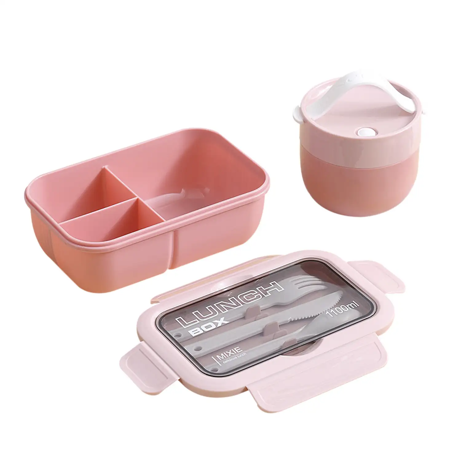 Fiambrera hermética apilable para guardar alimentos, de 1100ml, incluye tazón con tapa y cubiertos.