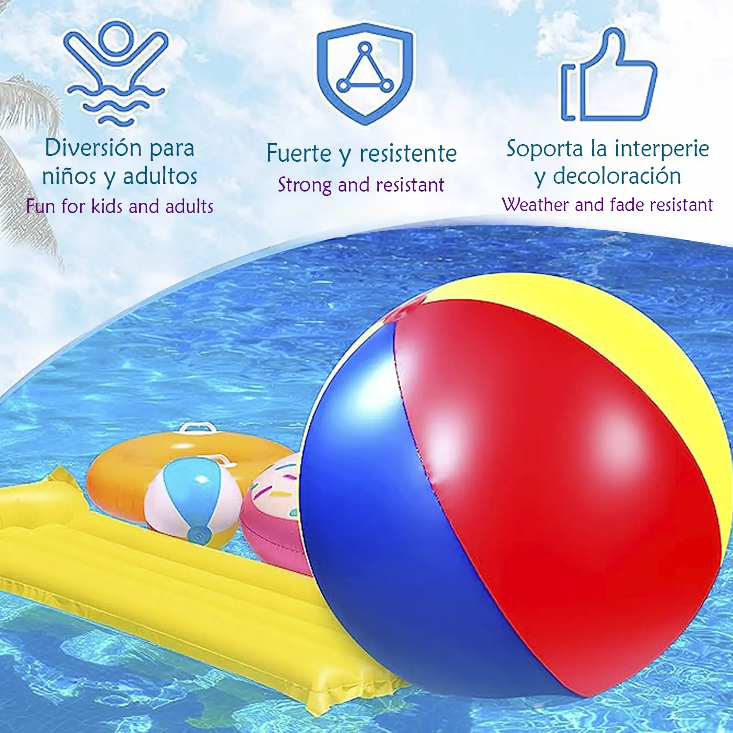Pelota gigante hinchable tricolor 180cm.
