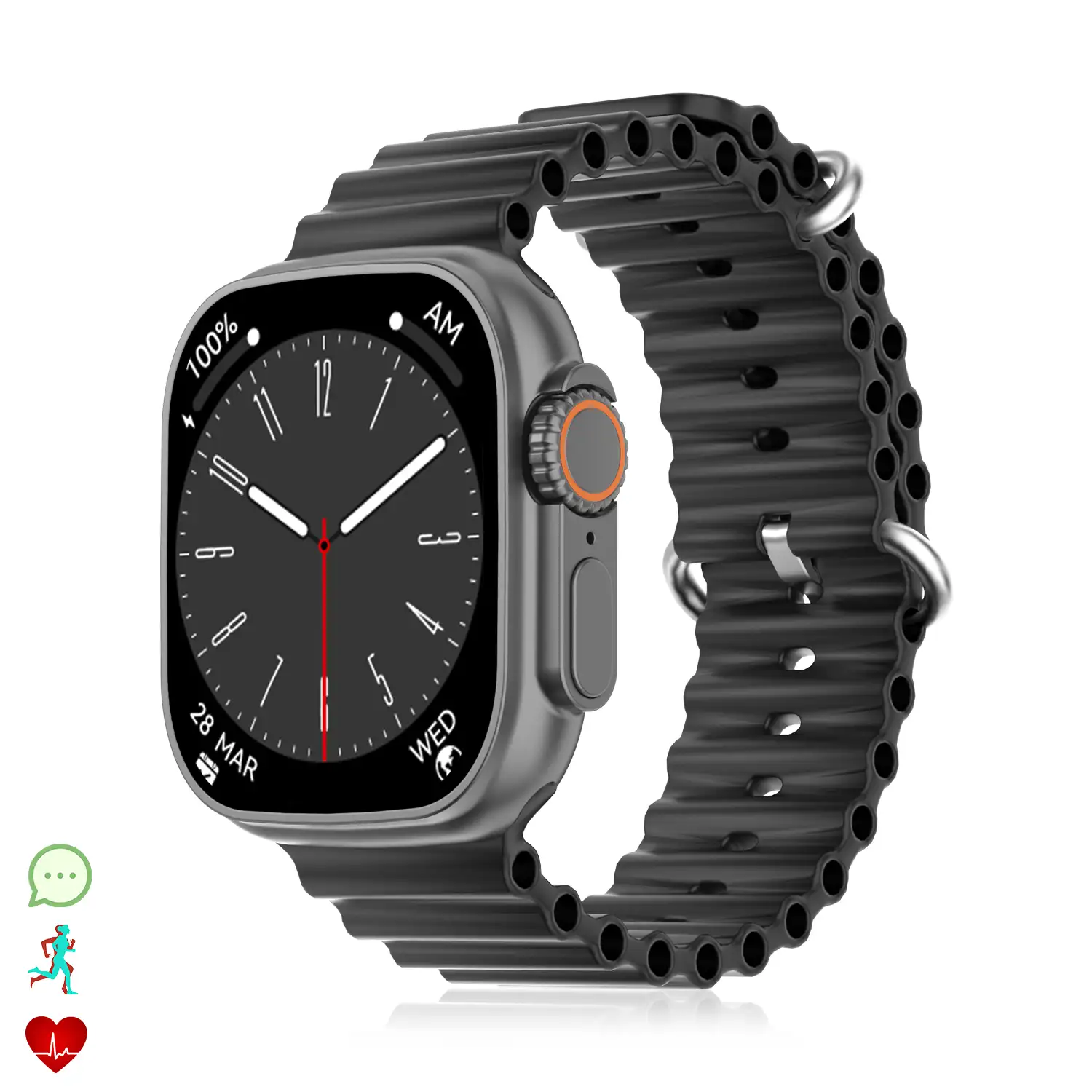 Smartwatch DT8 Ultra con pantalla de 2.0 pulgadas HR y función Always-On display. Widgets personalizables. Correa Sea band.