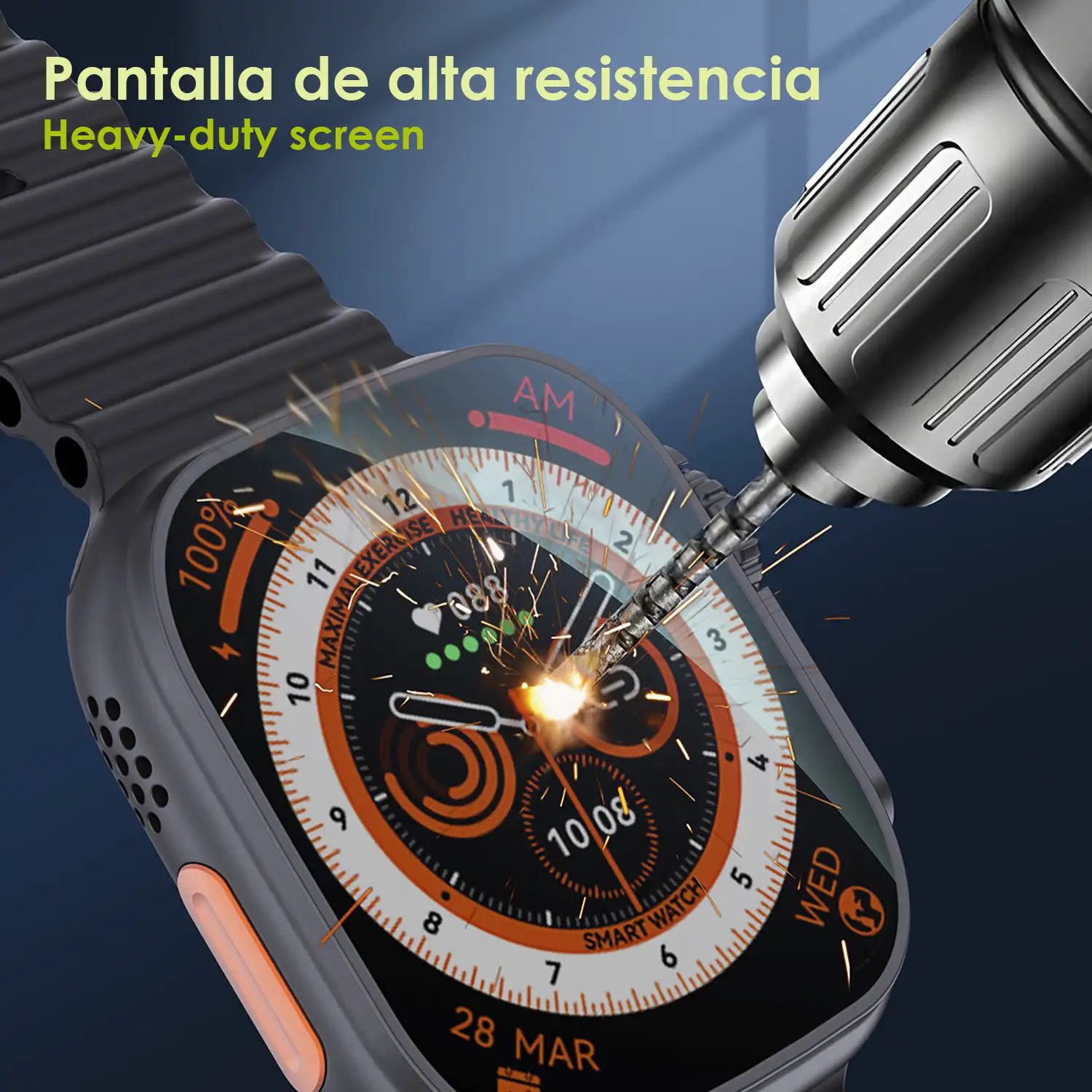 Smartwatch DT8 Ultra con pantalla de 2.0 pulgadas HR y función Always-On display. Widgets personalizables. Correa Sea band.