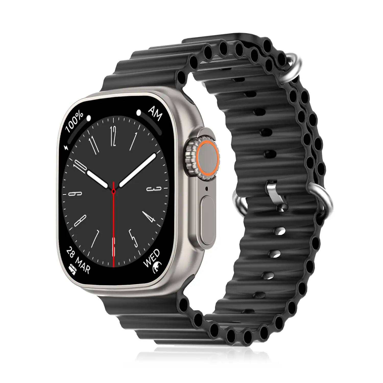 Smartwatch DT8 Ultra con pantalla de 2.0 pulgadas HR y función Always-On display. Widgets personalizables. Correa Sea band.