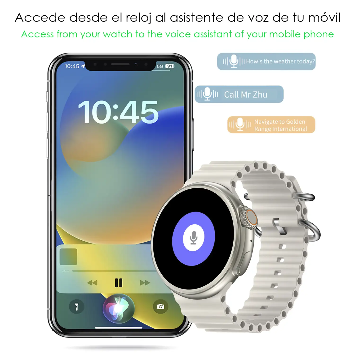 Smartwatch Z78 Ultra con corona multifunción inteligente, widgets personalizables, acceso directo a Siri. Termómetro, O2 y tensión.