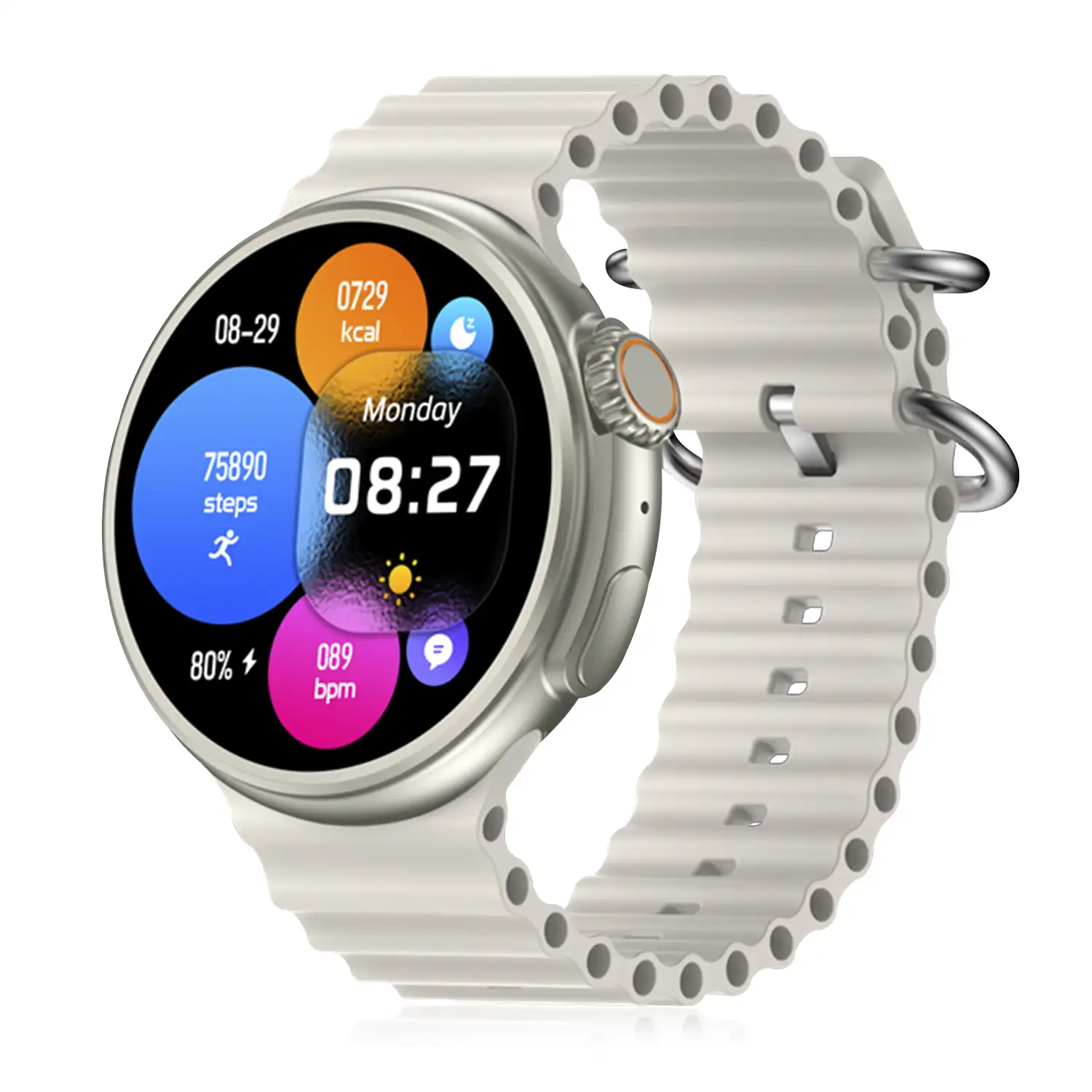 Smartwatch Z78 Ultra con corona multifunción inteligente, widgets personalizables, acceso directo a Siri. Termómetro, O2 y tensión.