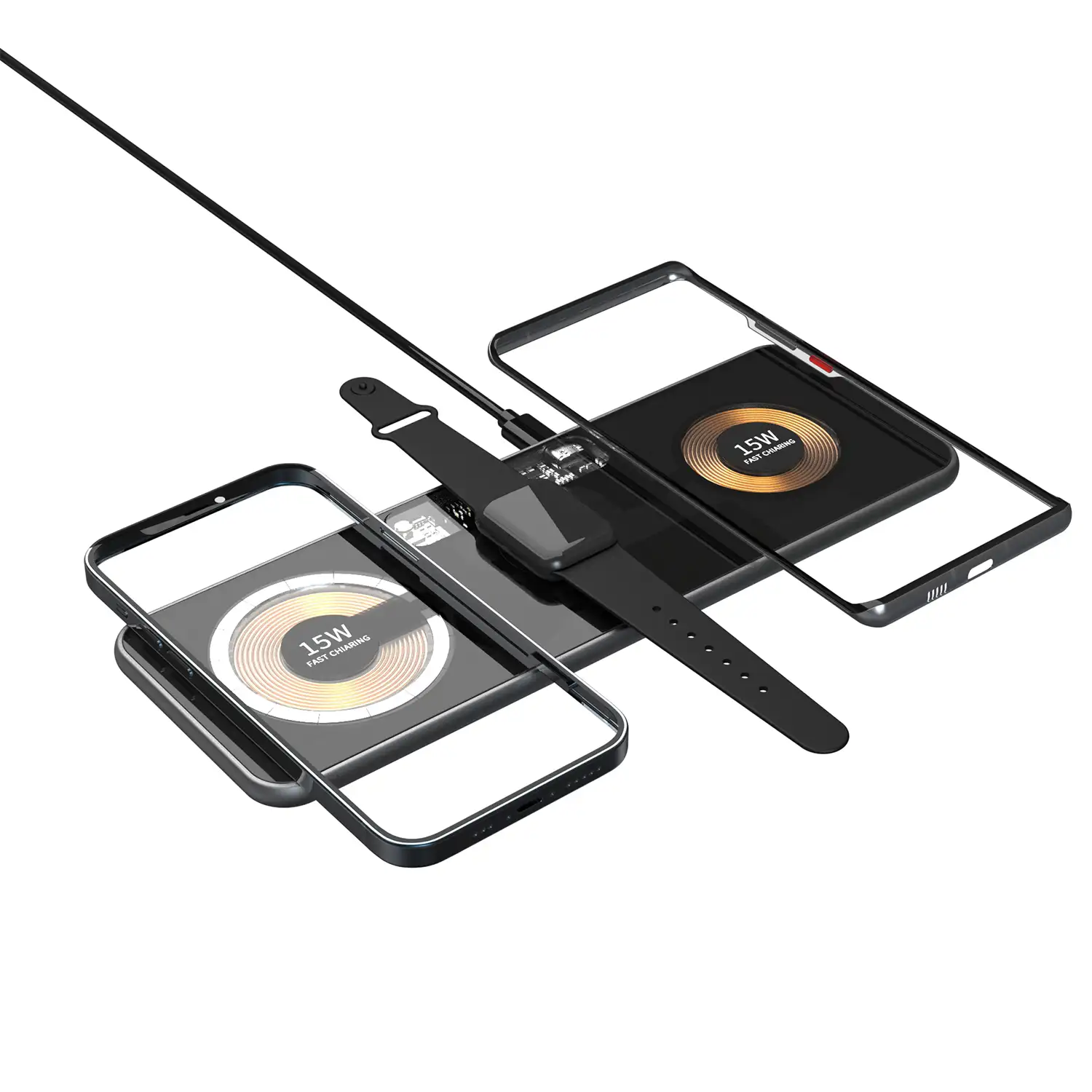 Base de carga inalámbrica de 15W. Qi, Magsafe y Apple Watch. Base de carga triple.
