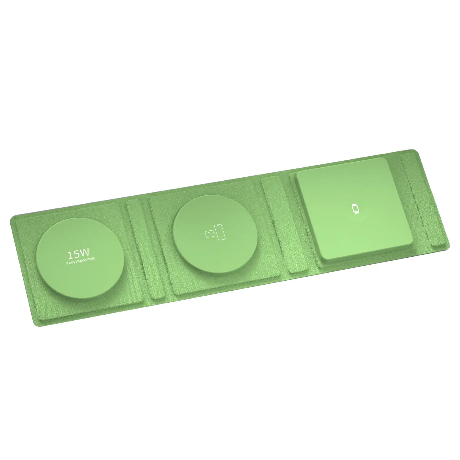 Base de carga plegable portátil, de cuero. Magsafe 15W + Qi 5W + SmartWatch 3W.