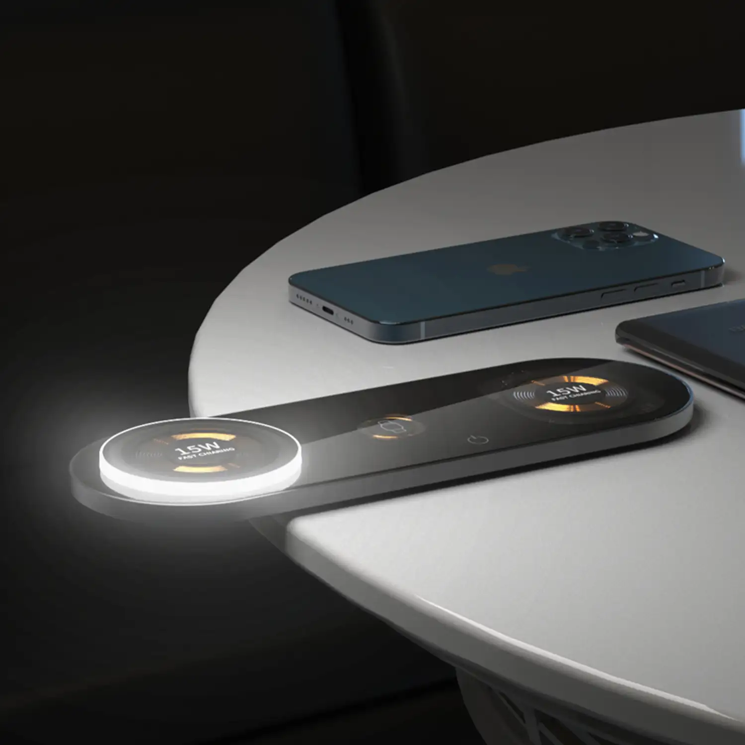Base de carga inalámbrica de Magsafe 15W + Qi 15W y Apple Watch. Con luz de noche led. Base de carga triple.