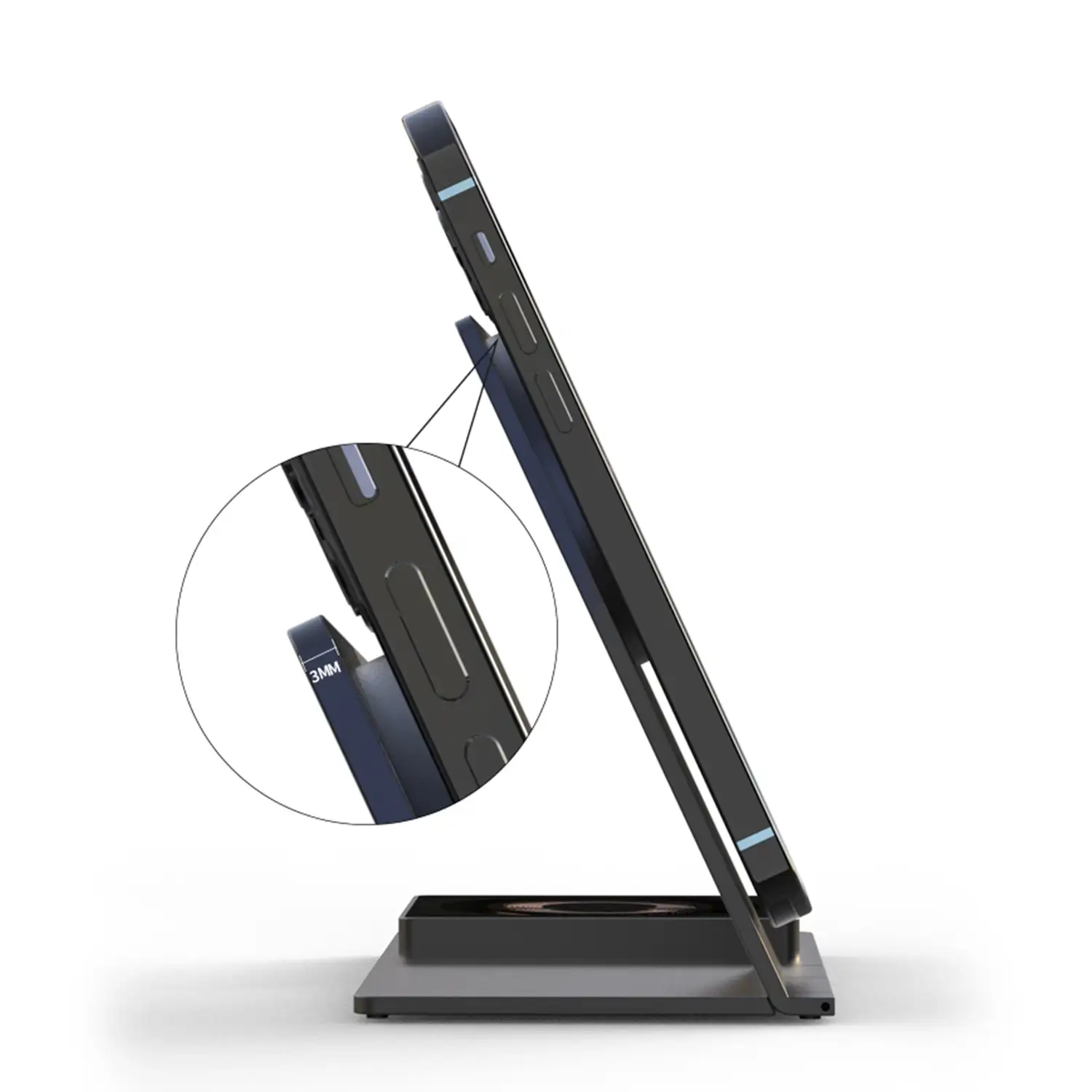 Base de carga plegable Magsafe 15W + base Qi 15W y cargador Apple Watch. Función stand.