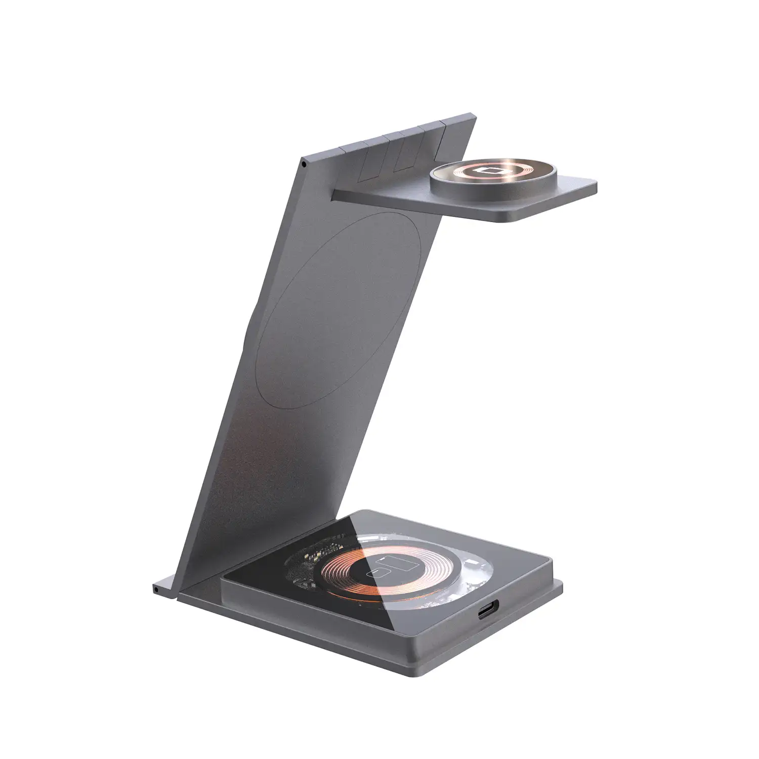 Base de carga plegable Magsafe 15W + base Qi 15W y cargador Apple Watch. Función stand.
