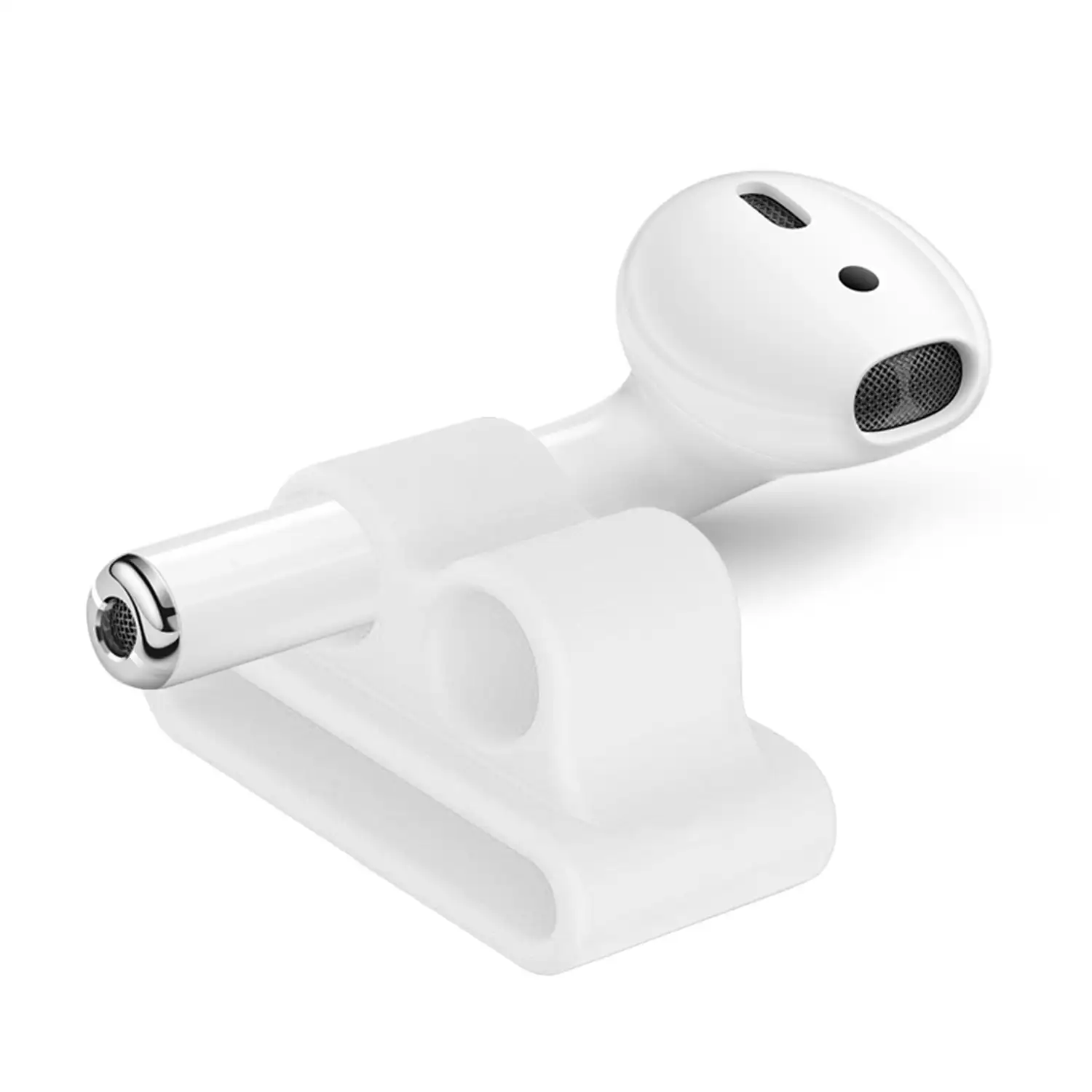 Pack de accesorios para Airpods, con funda semirrígida, carcasa para base de carga, mosquetón, almohadillas, correa y enganche para el reloj.