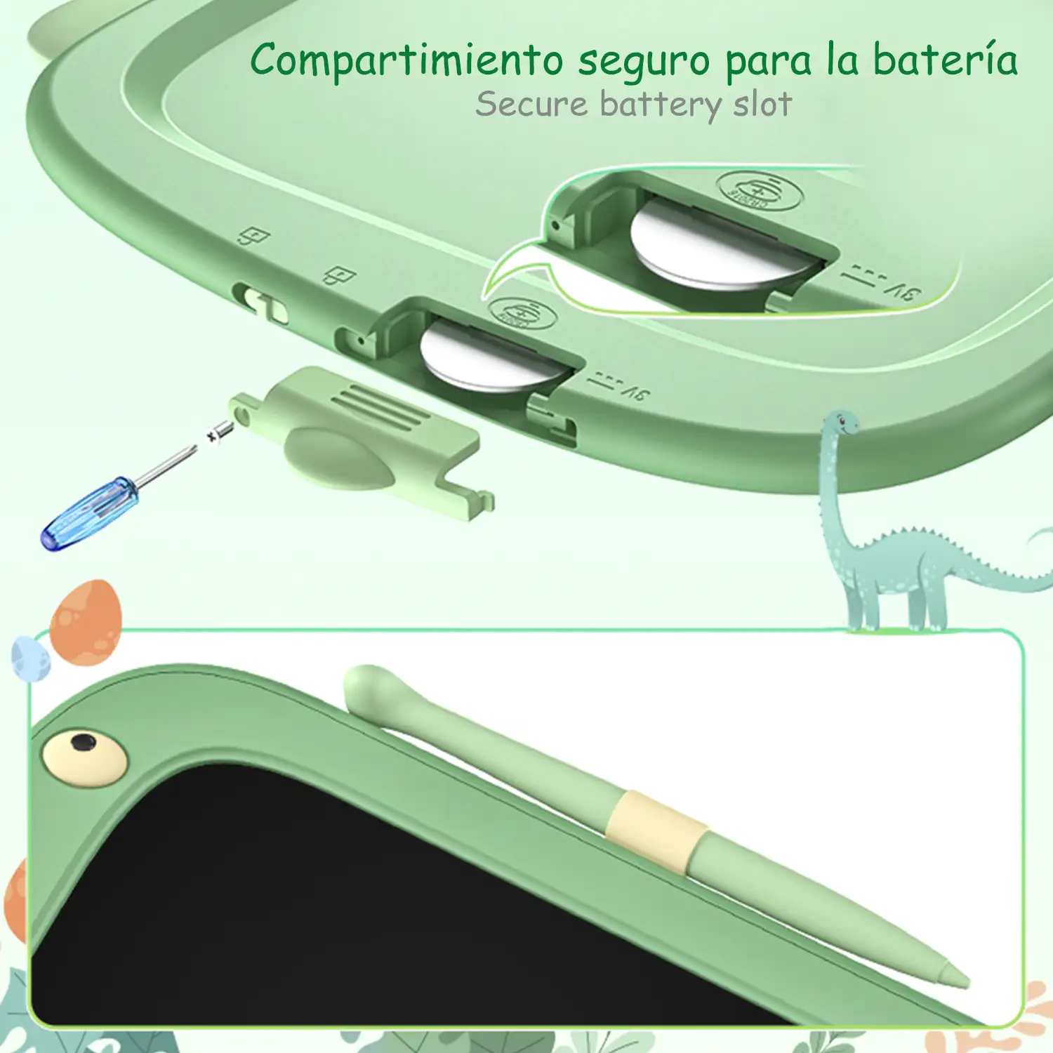 Tableta de Escritura y Dibujo LCD 8,5 Pulgadas con forma de Dinosaurio.