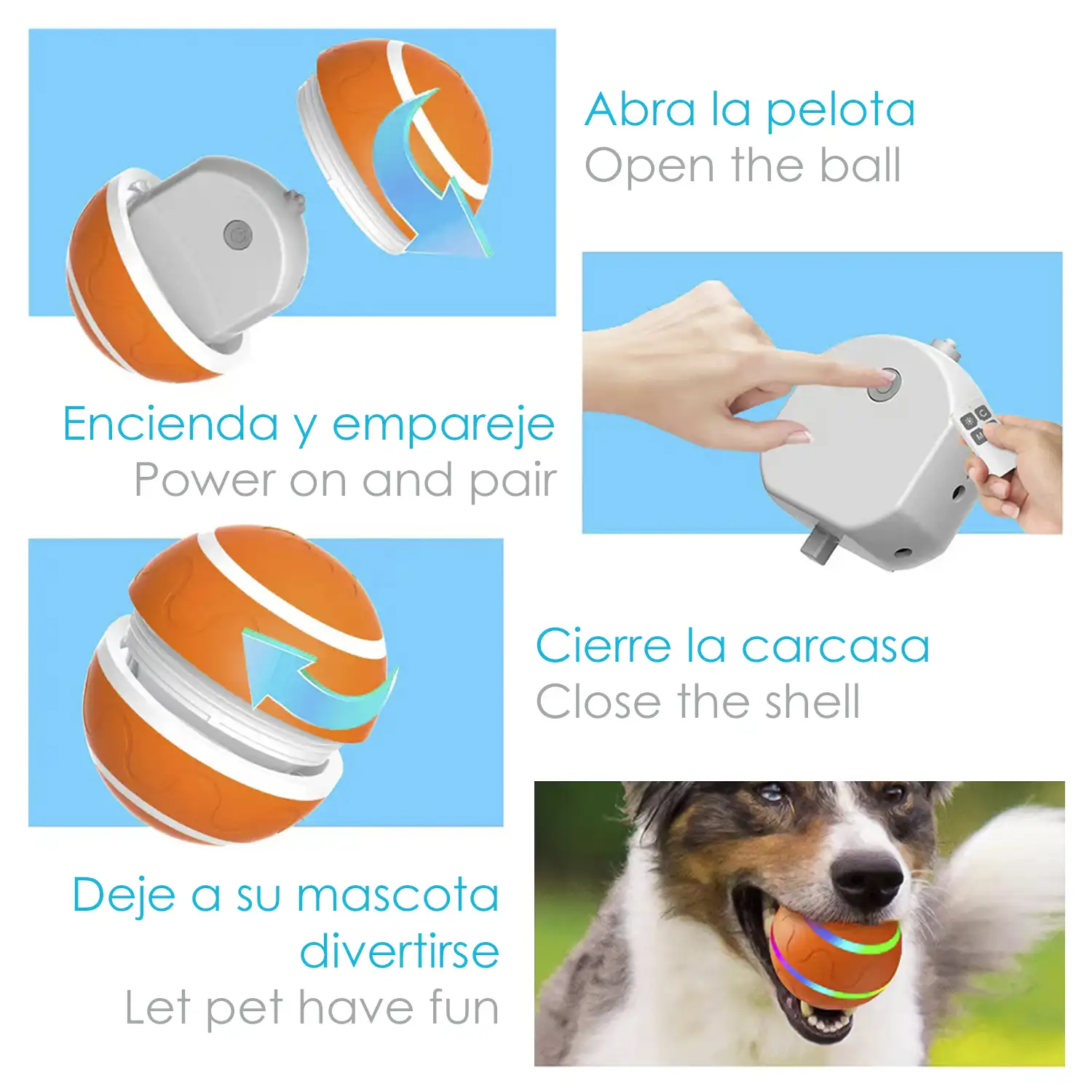 Bola rebotadora. Juguete interactivo inteligente para perros y mascotas. Luz activada por movimiento.