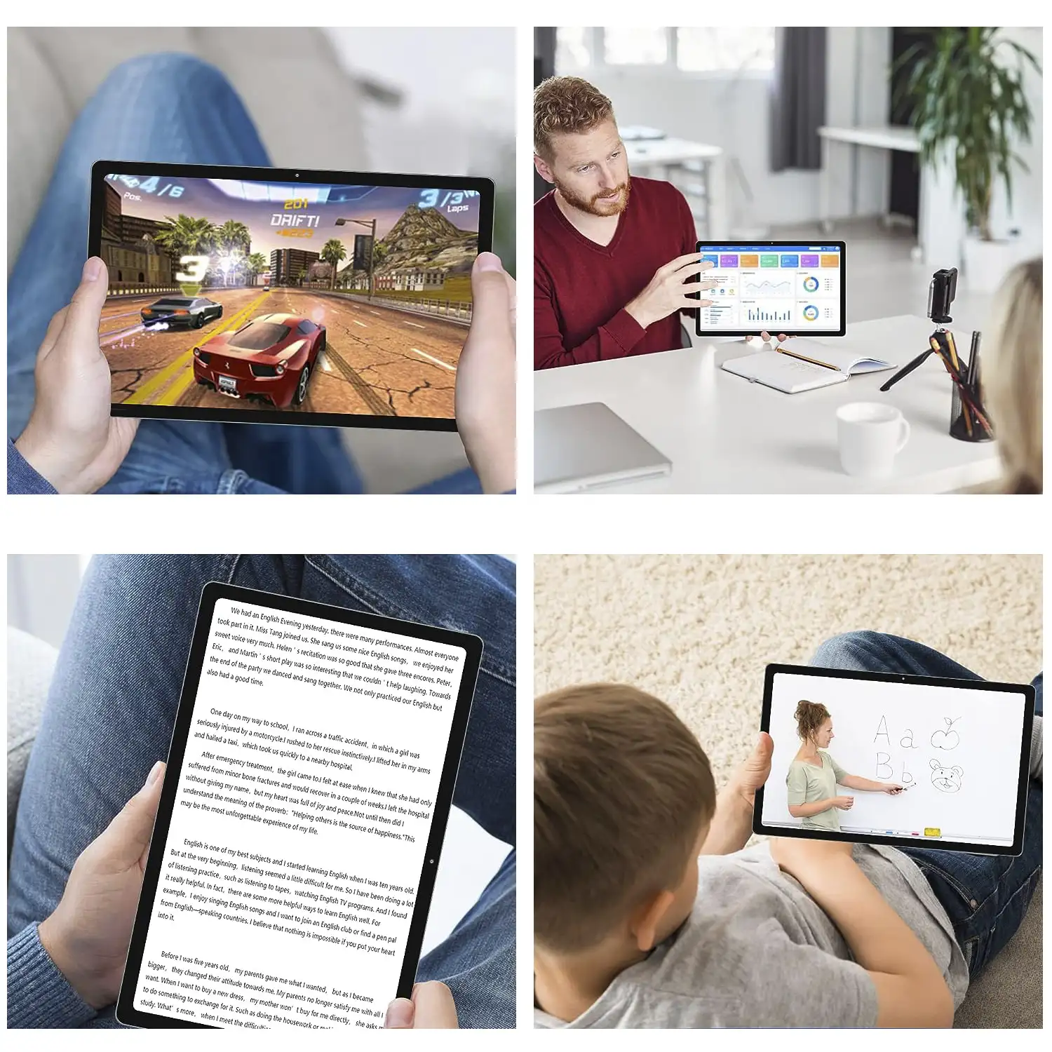 Tablet 4G WiFi. SO Android 13. Pantalla 10,3'' resolución 2K. UNISOC T616, Octa-core ARM-Cortex 6GB RAM + 128GB. Doble cámara 5 + 13mpx.
