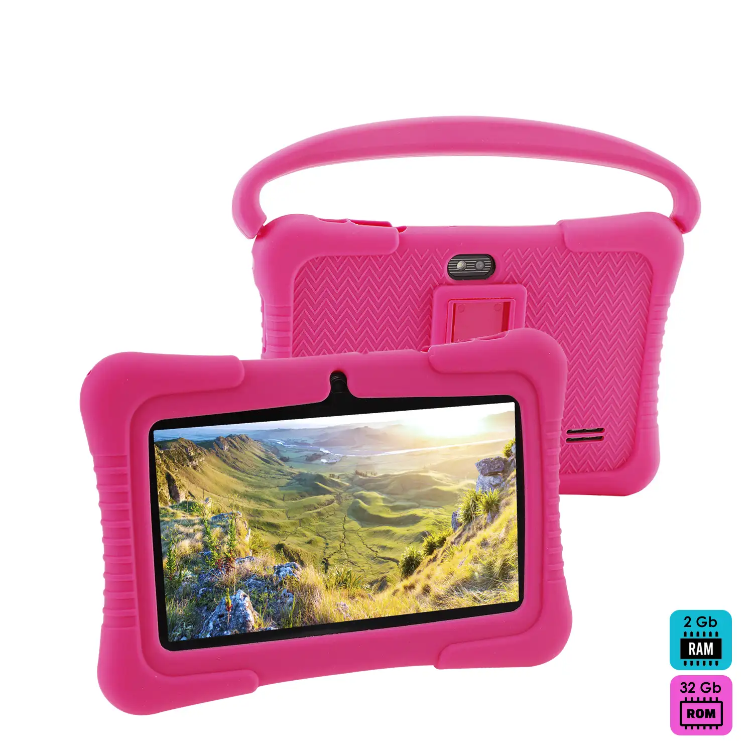 Tablet Infantil Q8 WiFi. SO Android 10 con IWAWA. Pantalla 7'' 1024x600px. Allwinner A100,ARM Cortex™-A53 Quad-Core,1.6Ghz 2GB RAM + 32GB. Doble cámara, carcasa de silicona.