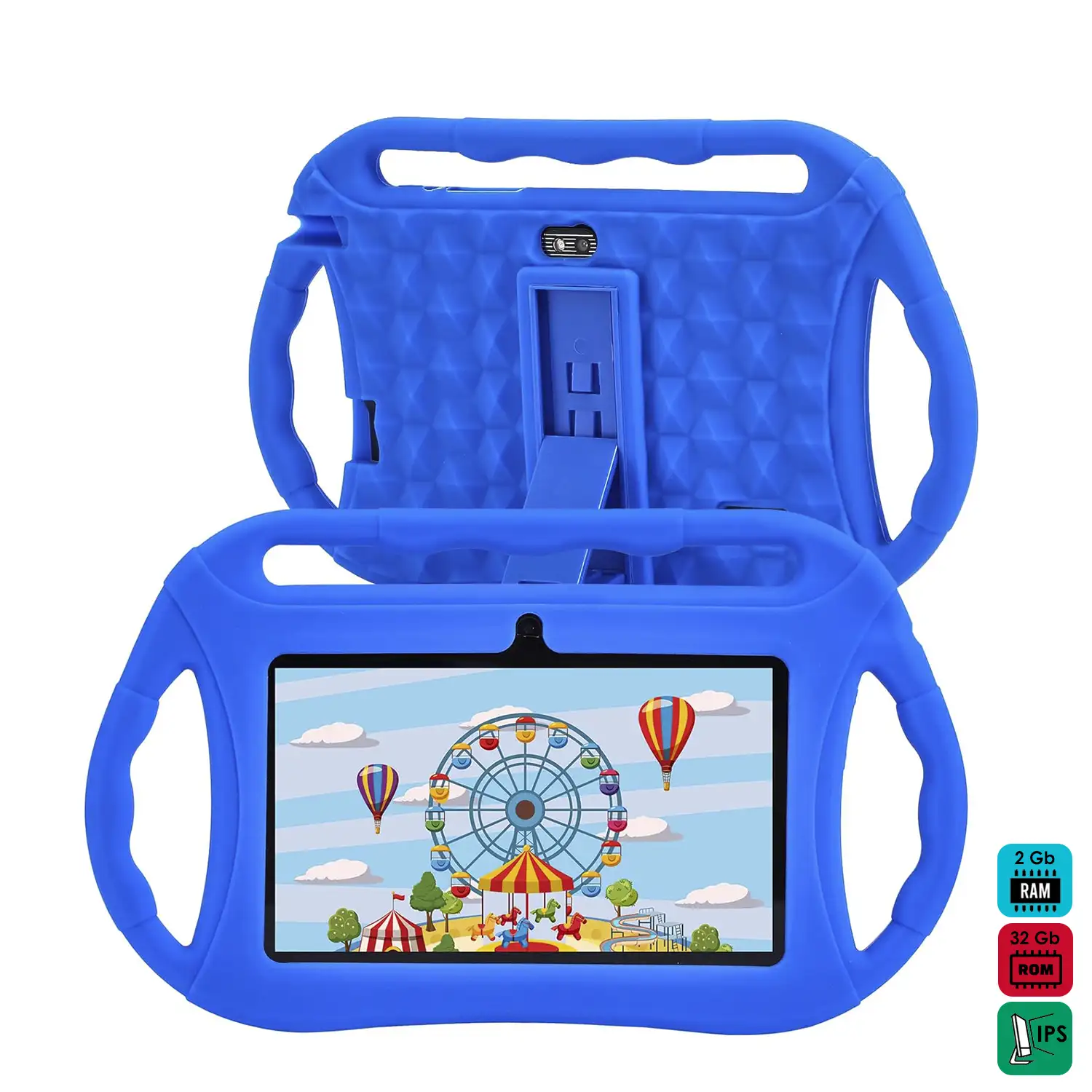 Tablet Infantil Q8 WiFi. SO Android 10 con IWAWA. Pantalla 7'' 1024x600px. Allwinner A100,ARM Cortex™-A53 Quad-Core,1.6Ghz 2GB RAM + 32GB. Doble cámara, carcasa de silicona.