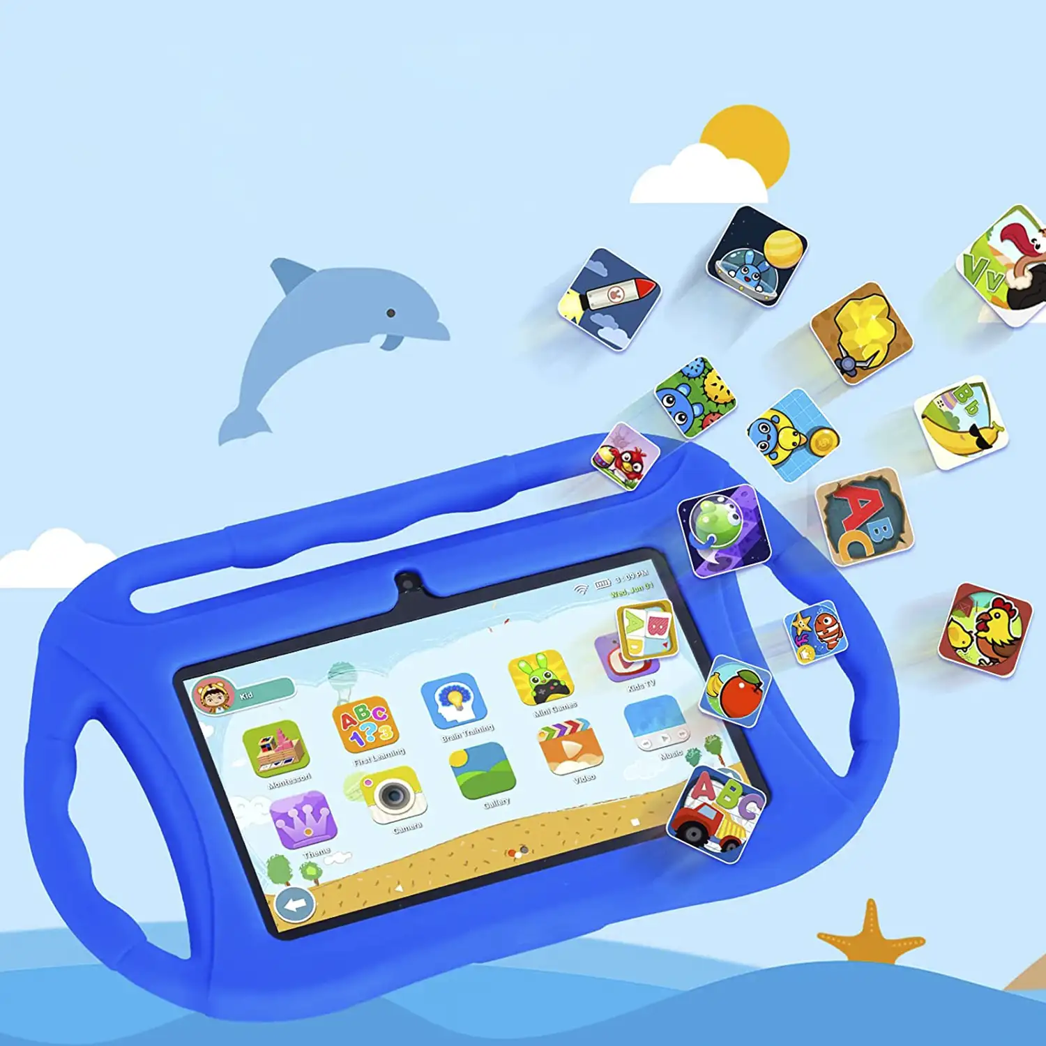 Tablet Infantil Q8 WiFi. SO Android 10 con IWAWA. Pantalla 7'' 1024x600px. Allwinner A100,ARM Cortex™-A53 Quad-Core,1.6Ghz 2GB RAM + 32GB. Doble cámara, carcasa de silicona.