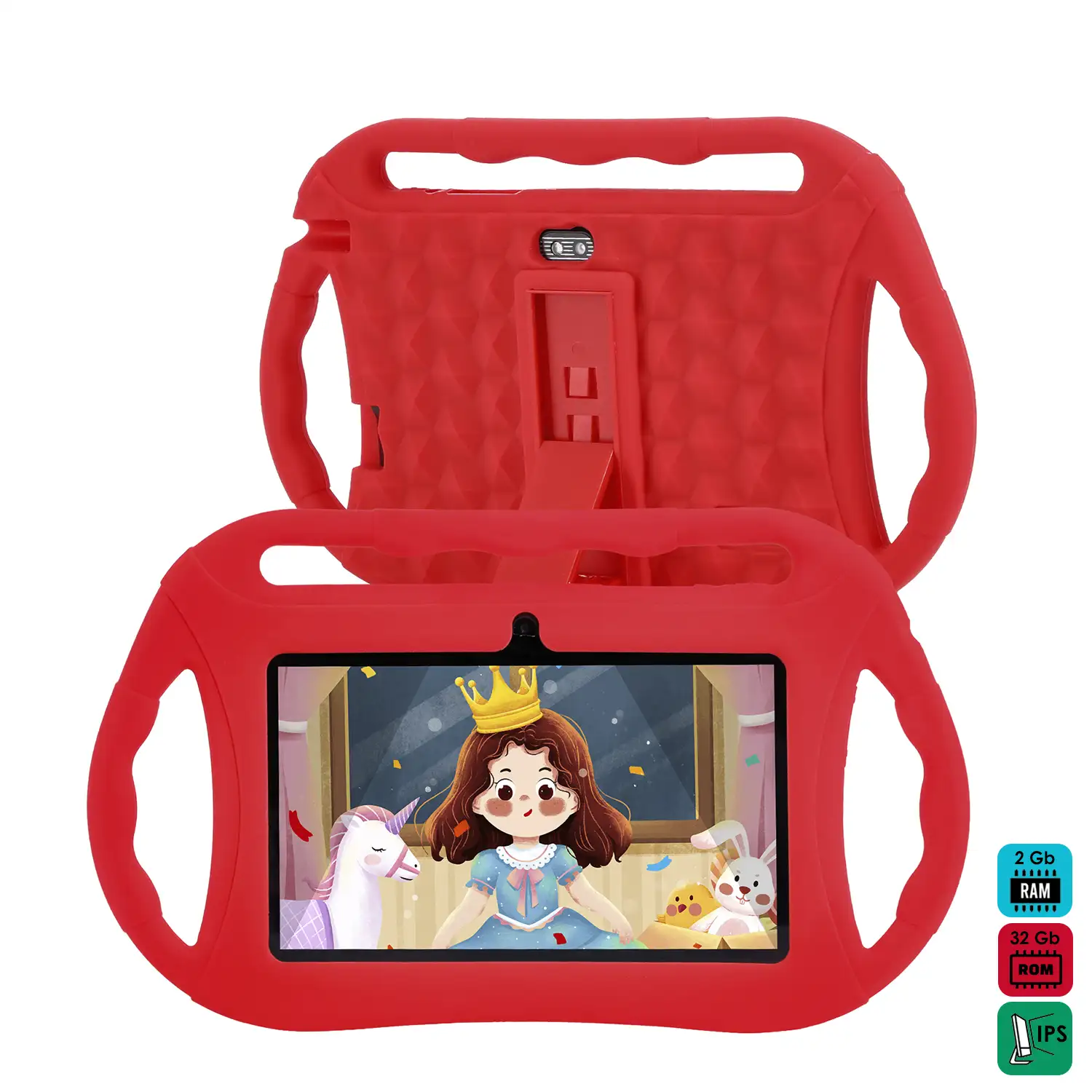 Tablet Infantil Q8 WiFi. SO Android 10 con IWAWA. Pantalla 7'' 1024x600px. Allwinner A100,ARM Cortex™-A53 Quad-Core,1.6Ghz 2GB RAM + 32GB. Doble cámara, carcasa de silicona.