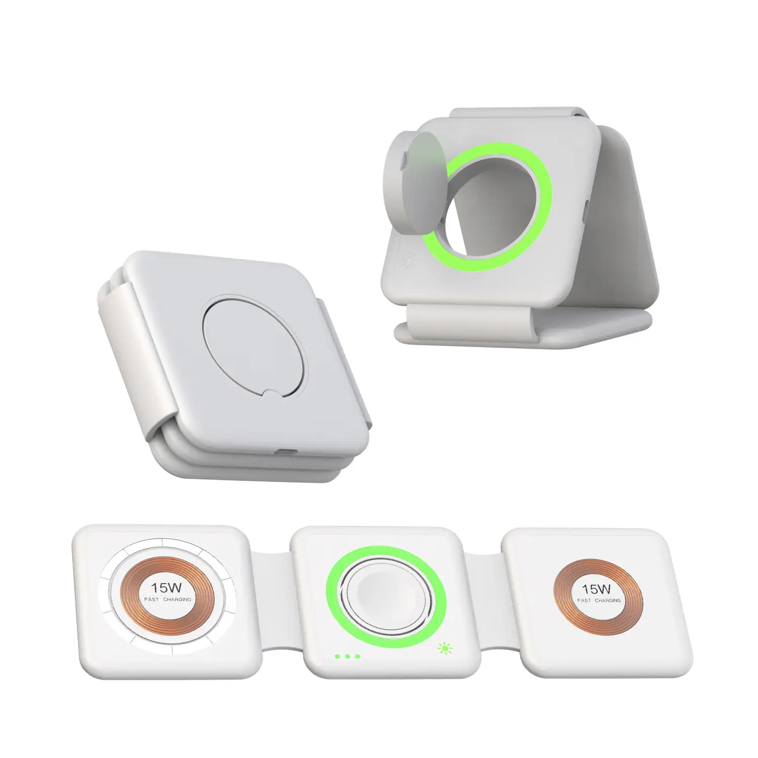Base de carga plegable portátil Magsafe 15W + Qi 15W + Apple Watch.