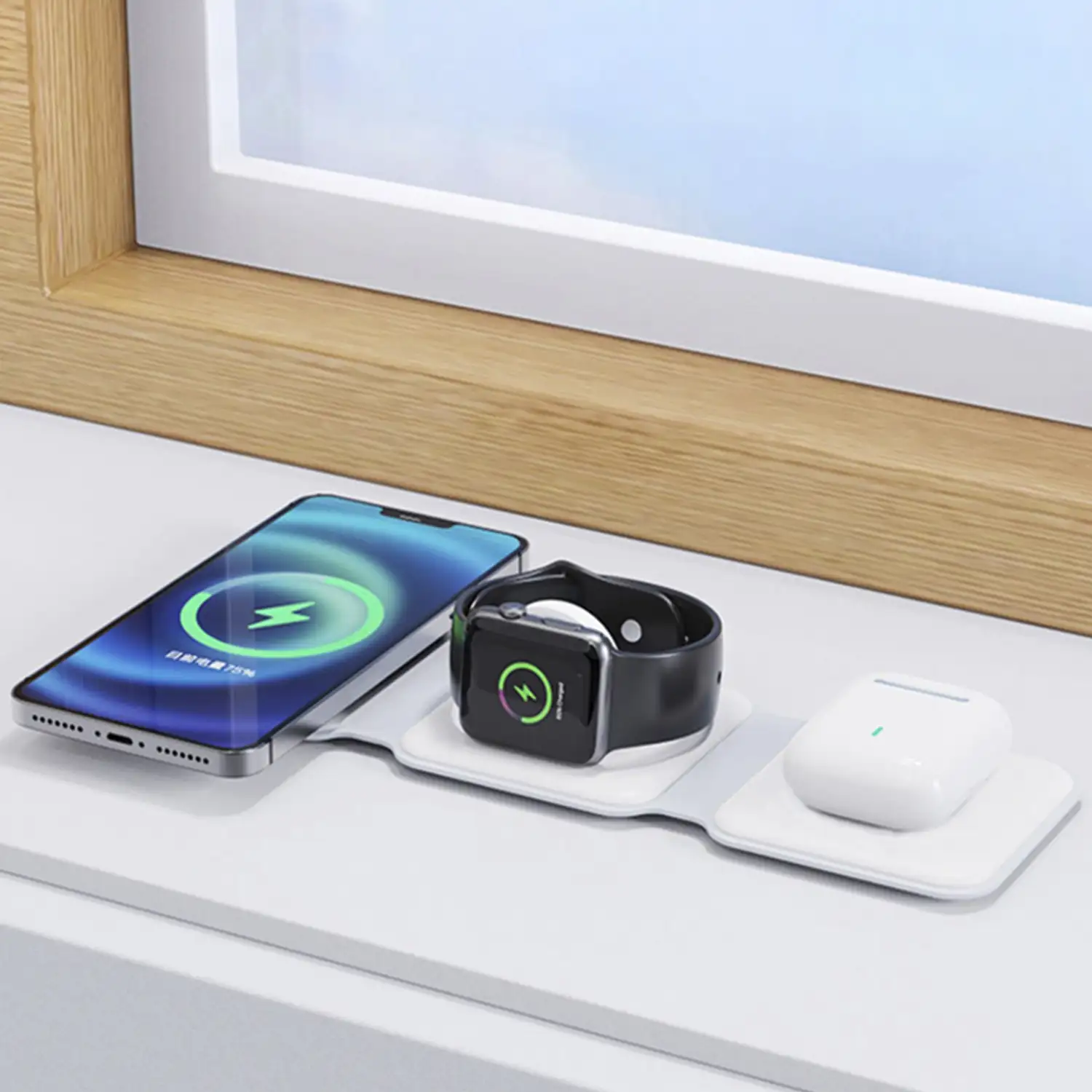 Base de carga plegable portátil Magsafe 15W + Qi 15W + Apple Watch.
