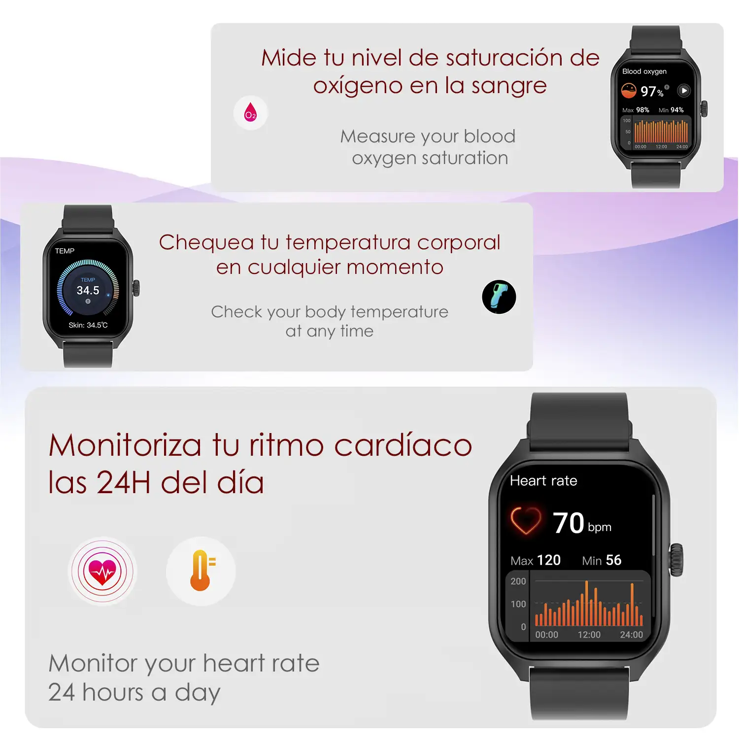 Smartwatch Qx5 con pantalla de 1,96 pulgadas. Llamadas Bluetooth, más de 100 modos deportivos, monitor de glucosa y de tensión.