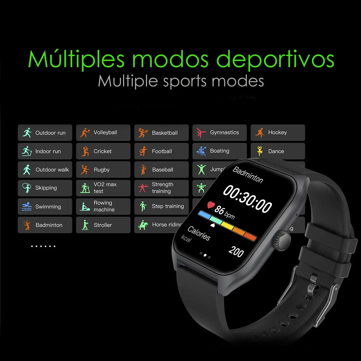 Smartwatch Qx5 con pantalla de 1,96 pulgadas. Llamadas Bluetooth, más de 100 modos deportivos, monitor de glucosa y de tensión.