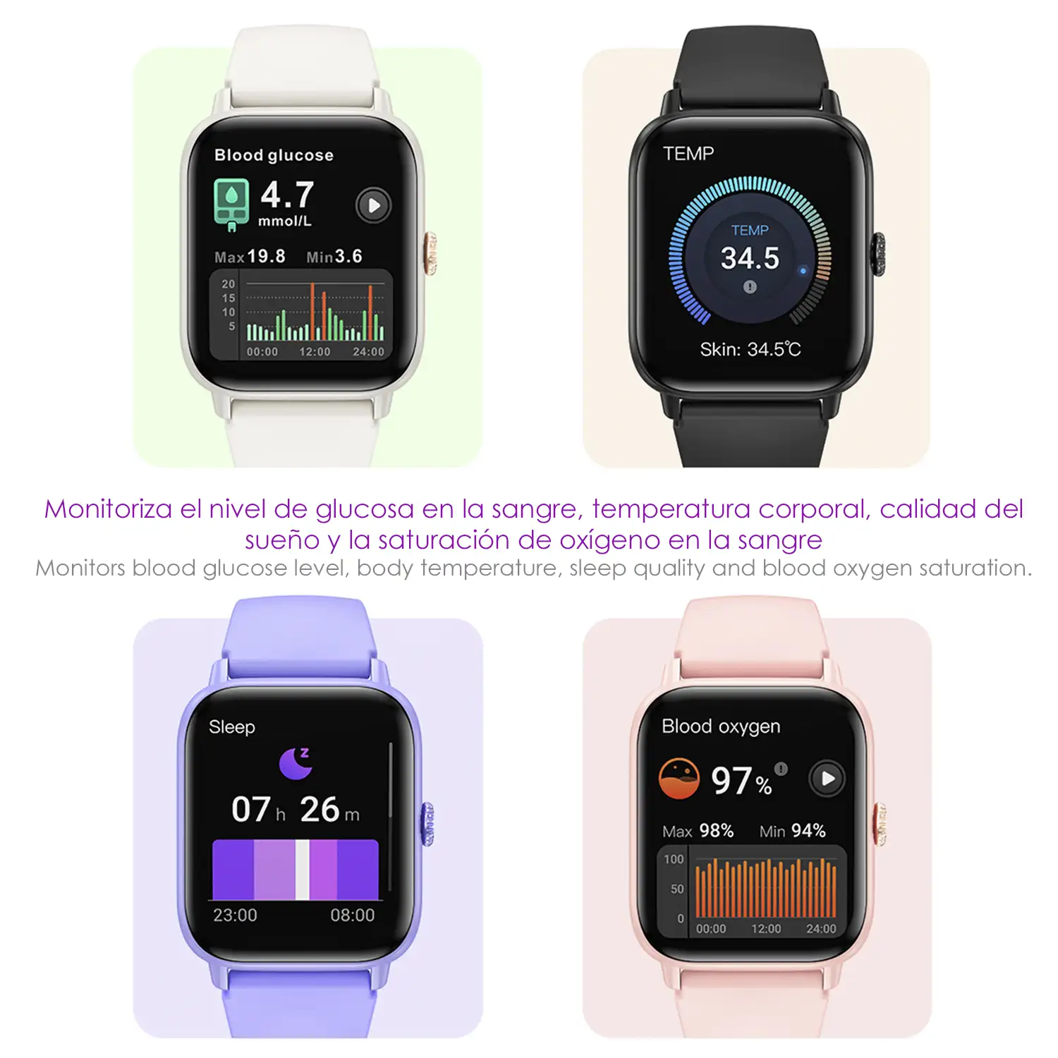 Smartwatch QS13 con notificaciones de Apps, más de 100 modos deportivos, llamadas Bluetooth. Monitor de glucosa, de tensión y oxígeno.