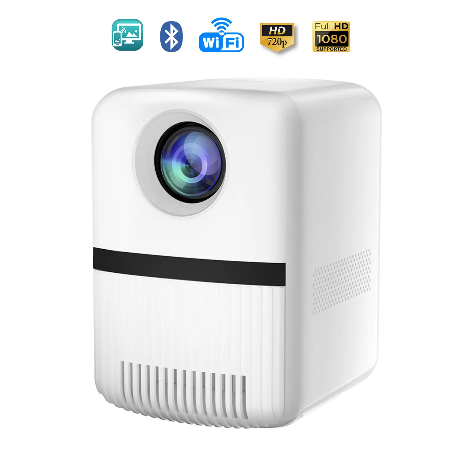 Video proyector LCD A6, con WiFi y Bluetooth. Resolución nativa HD720, 32 a 150 pulgadas. Duplicación de pantalla para iOS y Android.