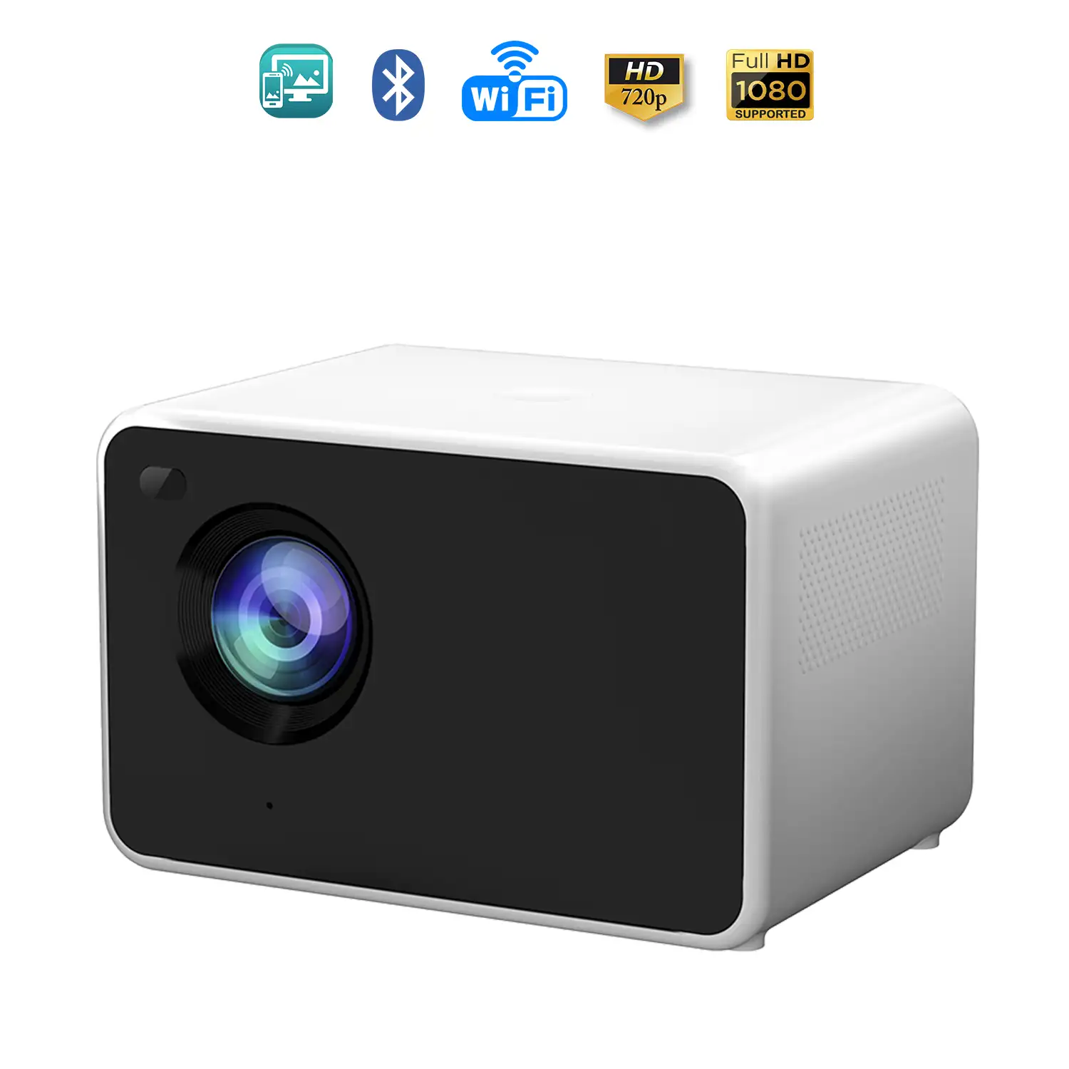 Video proyector LCD P2, con WiFi y Bluetooth. Resolución nativa HD720, 32 a 150 pulgadas. Duplicación de pantalla para iOS y Android.