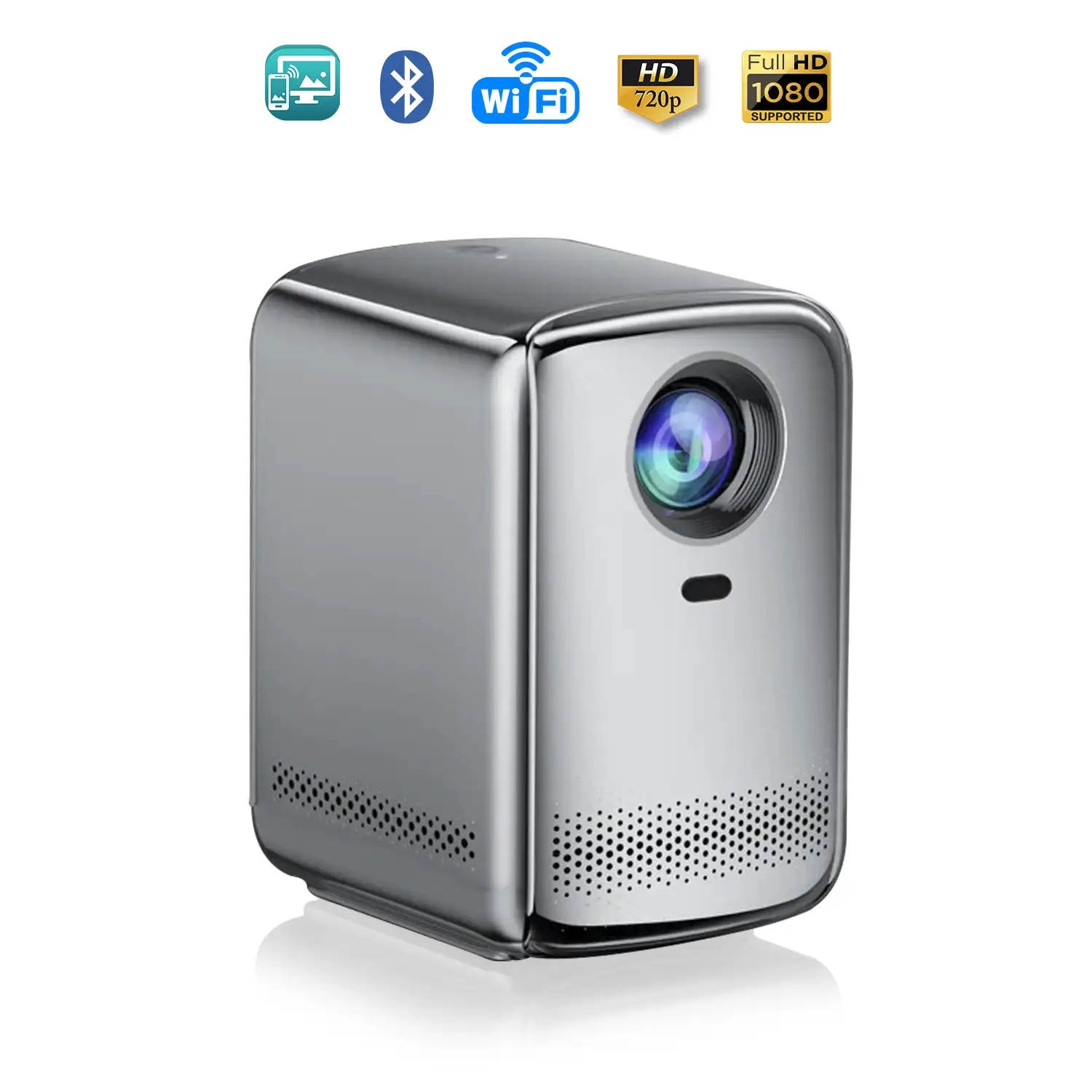Video proyector LCD T8, con WiFi y Bluetooth. Resolución nativa HD720, 32 a 150 pulgadas. Duplicación de pantalla para iOS y Android.