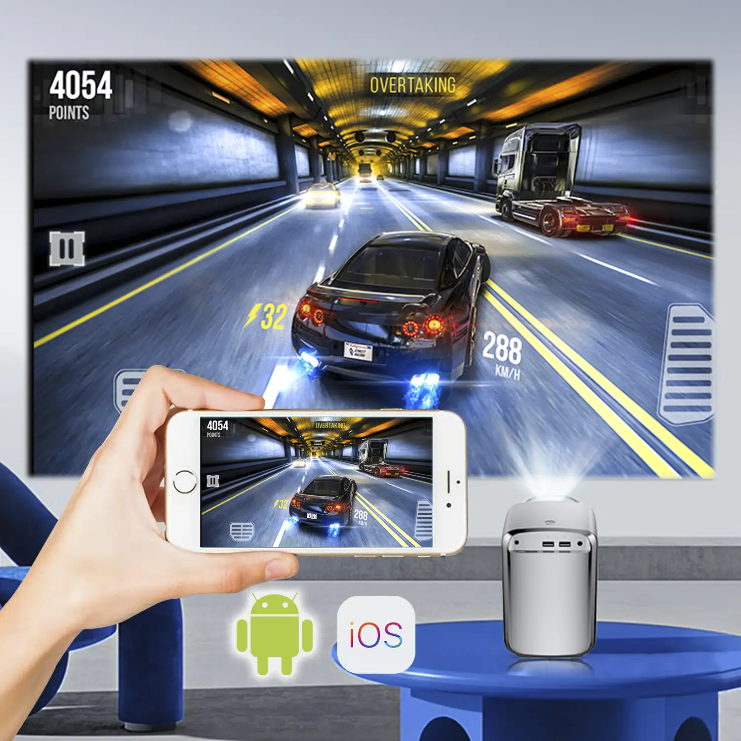 Video proyector LCD T8, con WiFi y Bluetooth. Resolución nativa HD720, 32 a 150 pulgadas. Duplicación de pantalla para iOS y Android.
