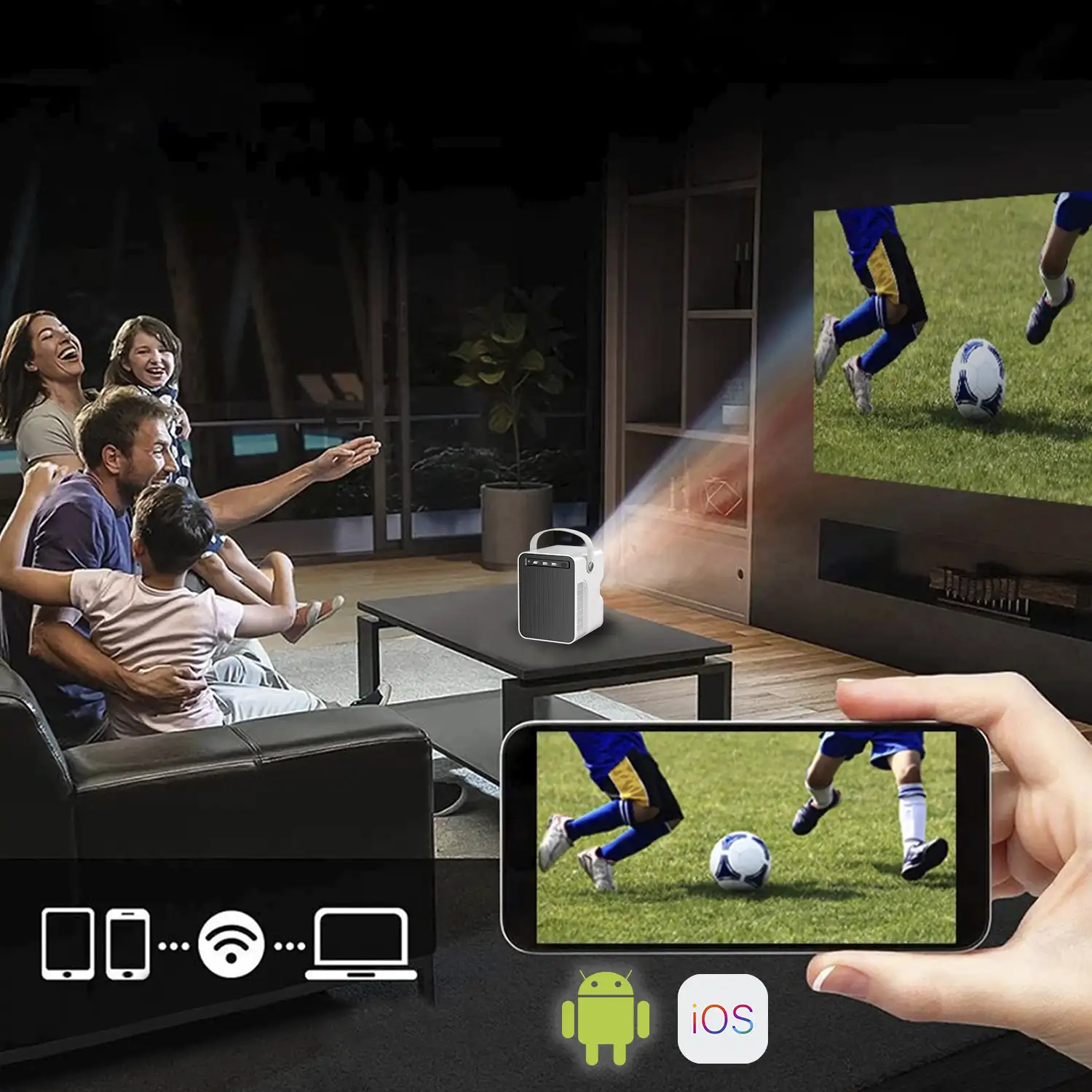 Video proyector LCD S2, con WiFi y Bluetooth. Resolución nativa HD720, 32 a 150 pulgadas. Duplicación de pantalla para iOS y Android.