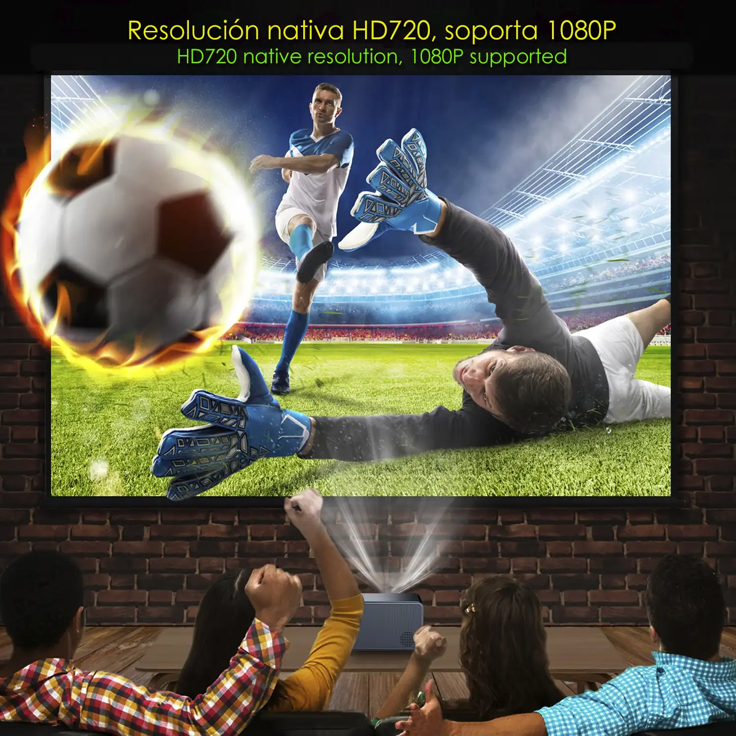 Video proyector LCD A2 horizontal, con WiFi y Bluetooth. Resolución nativa HD720, 32 a 150 pulgadas. Duplicación de pantalla para iOS y Android.