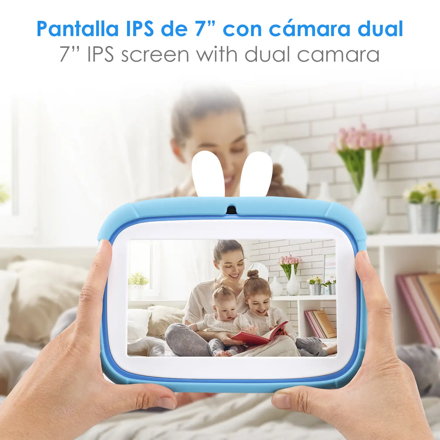 Tablet Infantil A133 WiFi. SO Android 11. Pantalla 7'' 1024x600px. Quad-core ARM Cortex™ A53. 2GB RAM + 32GB. Doble cámara.