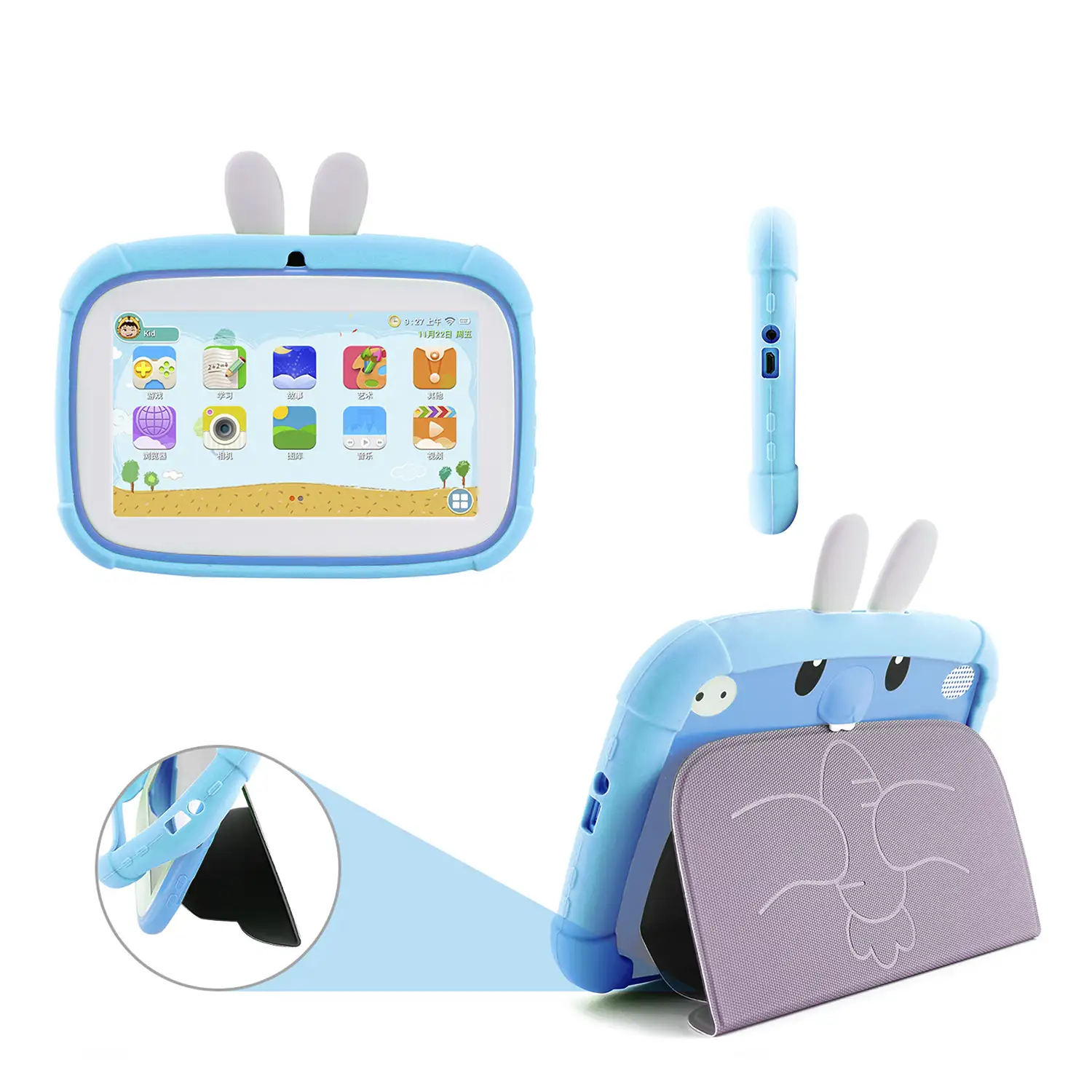 Tablet Infantil A133 WiFi. SO Android 11. Pantalla 7'' 1024x600px. Quad-core ARM Cortex™ A53. 2GB RAM + 32GB. Doble cámara.