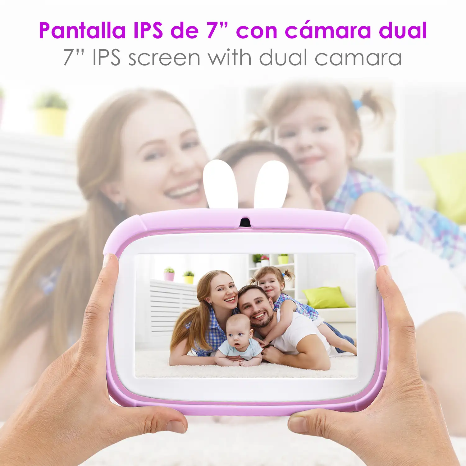 Tablet Infantil A133 WiFi. SO Android 11. Pantalla 7'' 1024x600px. Quad-core ARM Cortex™ A53. 2GB RAM + 32GB. Doble cámara.