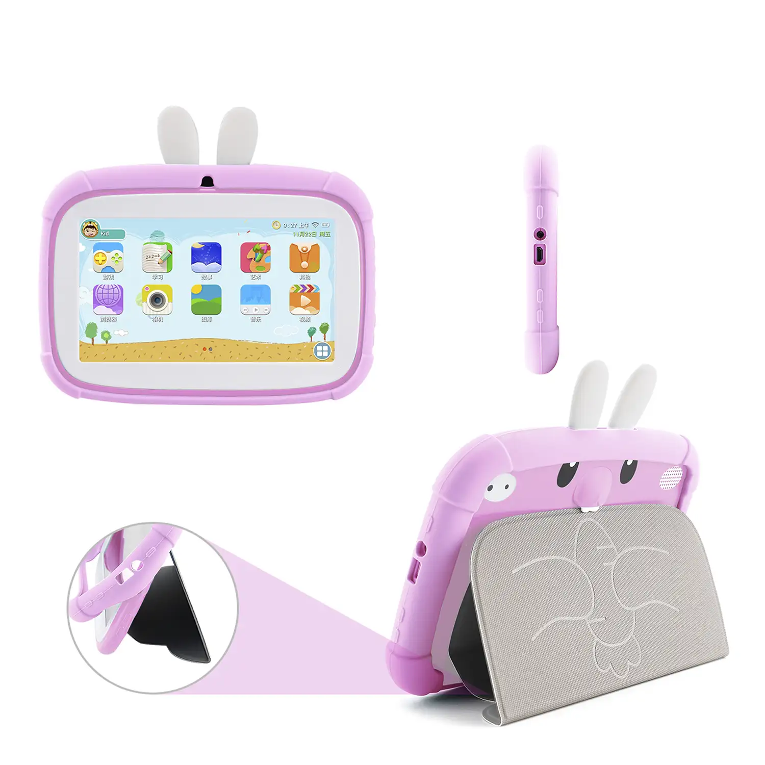 Tablet Infantil A133 WiFi. SO Android 11. Pantalla 7'' 1024x600px. Quad-core ARM Cortex™ A53. 2GB RAM + 32GB. Doble cámara.