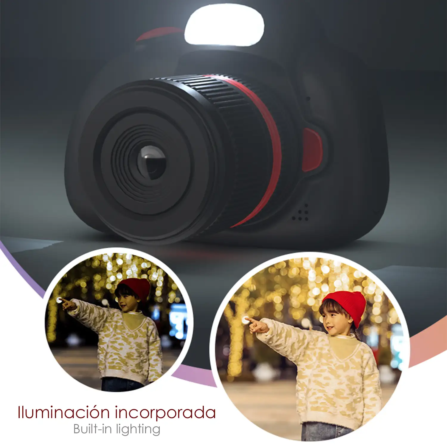 Cámara digital D6S de fotos 48mpx y video HD para niños. Pantalla de 2,4. Enfoque manual y automático. Flash, cámara secundaria.