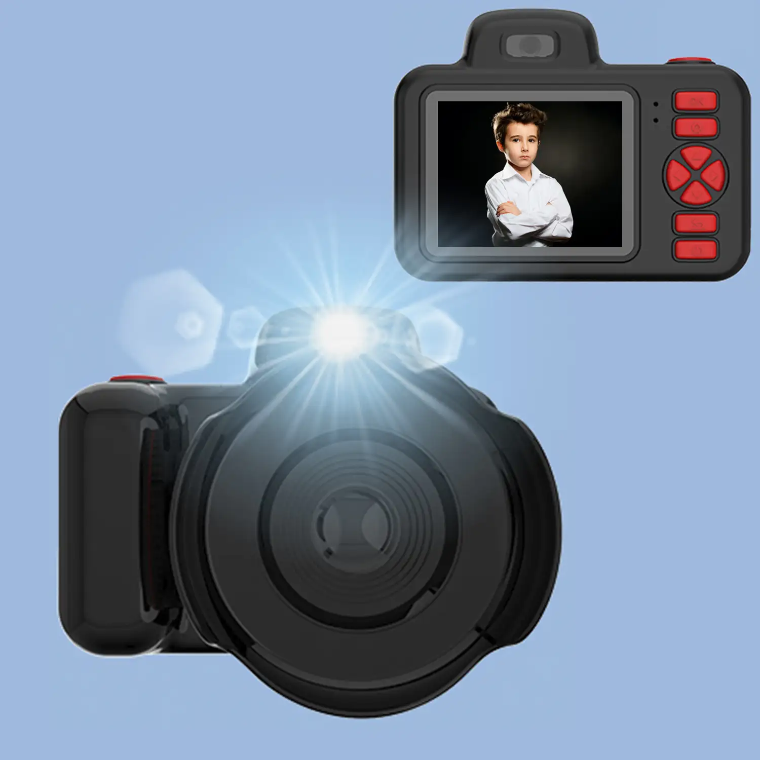 Cámara digital D31 de fotos 12mpx y video FHD, para niños. Pantalla de 2''. Zoom manual giratorio, flash.