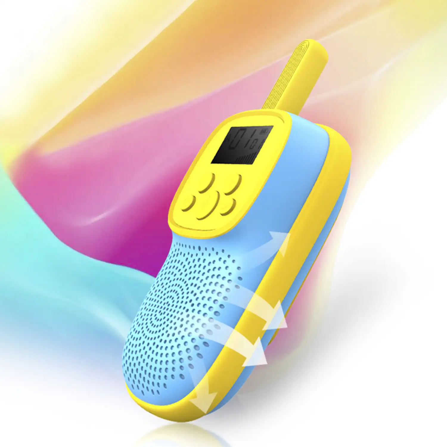 Walkie Talkies infantiles D21, 1-3 km, pantalla de 1,5 LCD, 99 códigos de grupo encriptados, luz LED. 2 unidades. Batería recargable.