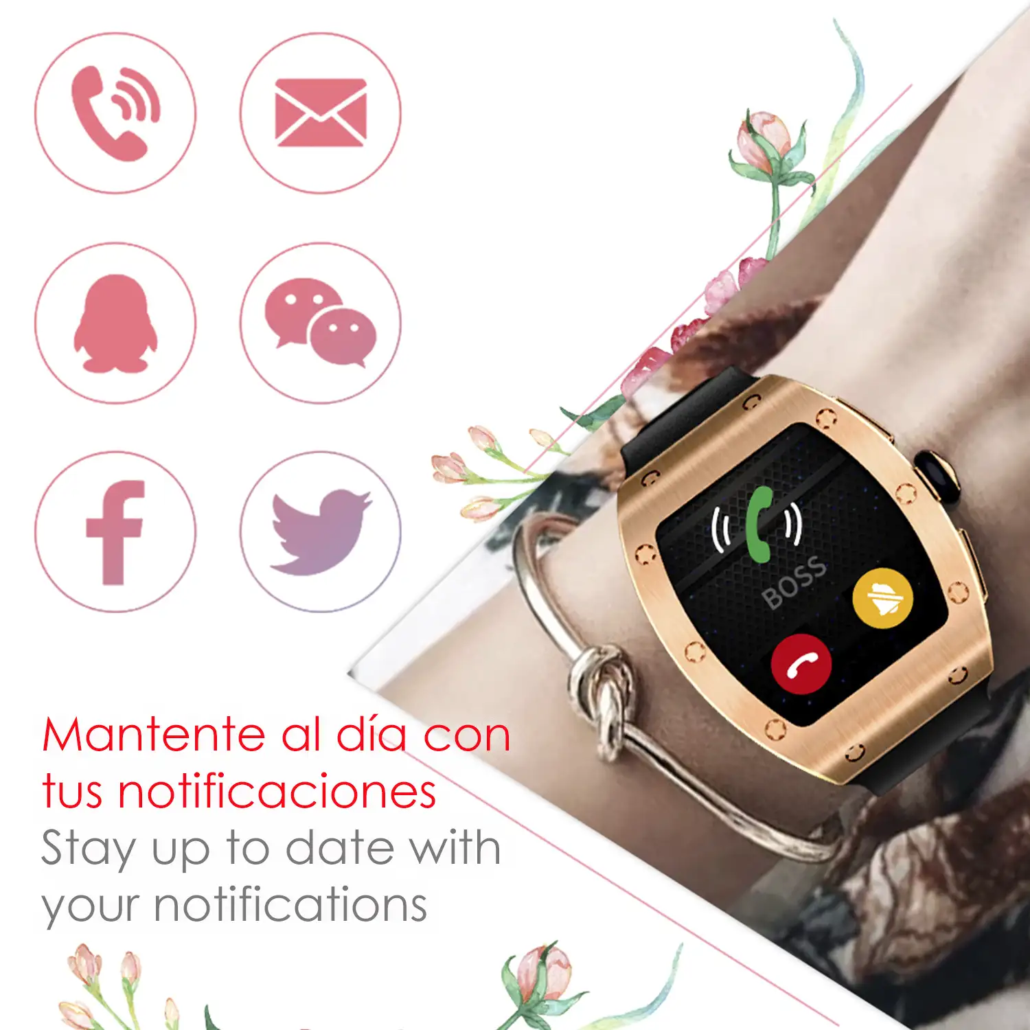 Smartwatch M7, especial muñecas finas, con monitor de tensión, oxígeno en sangre y cardíaco; 8 modos multideportivos. Notificaciones de Apps.