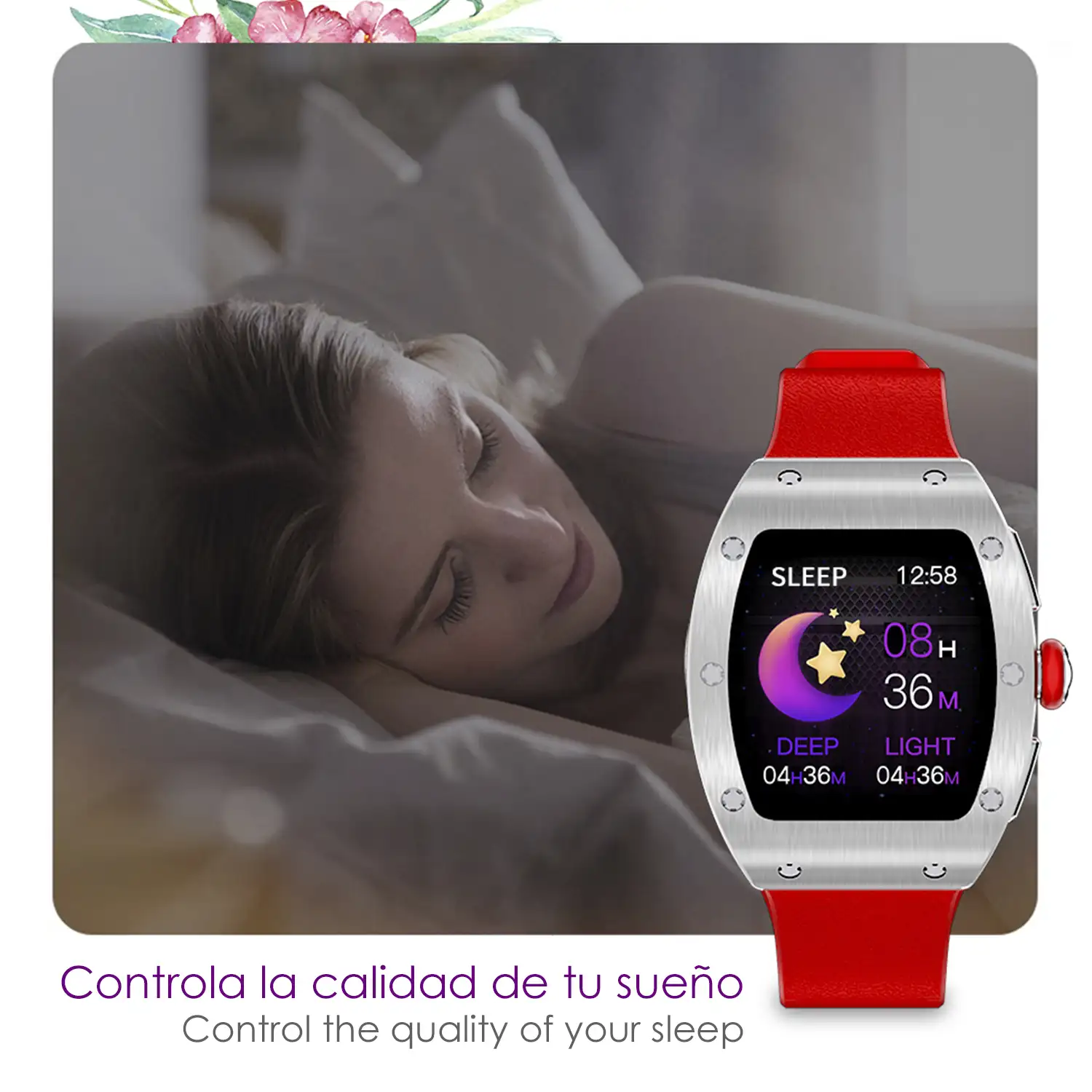 Smartwatch M7, especial muñecas finas, con monitor de tensión, oxígeno en sangre y cardíaco; 8 modos multideportivos. Notificaciones de Apps.